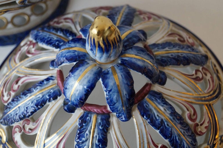 Rare Sèvres HandPainted Porcelain Potpourri Bowl, France, 1950s For