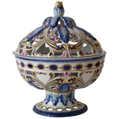 Rare Sèvres Hand-Painted Porcelain Potpourri Bowl, France, 1950s