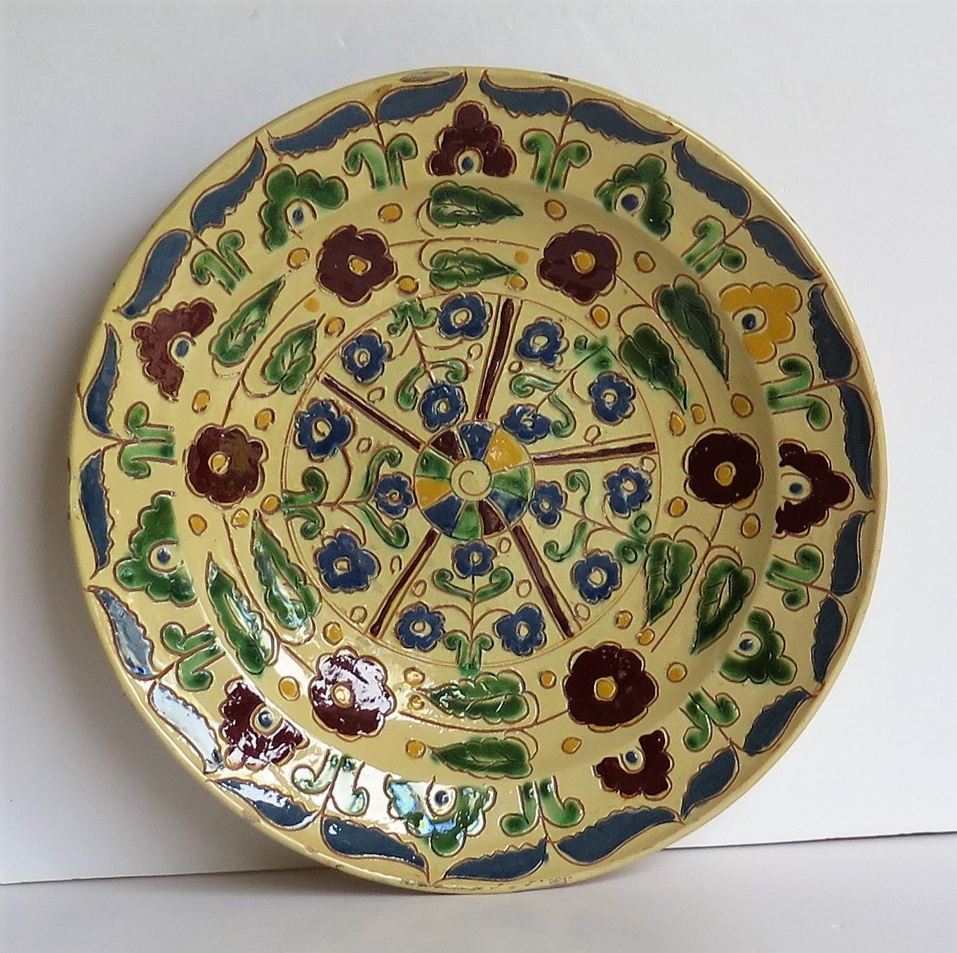 Unknown Rare Sgraffito Redware Slip Decorated Pottery Charger Large Plate, 19th Century For Sale