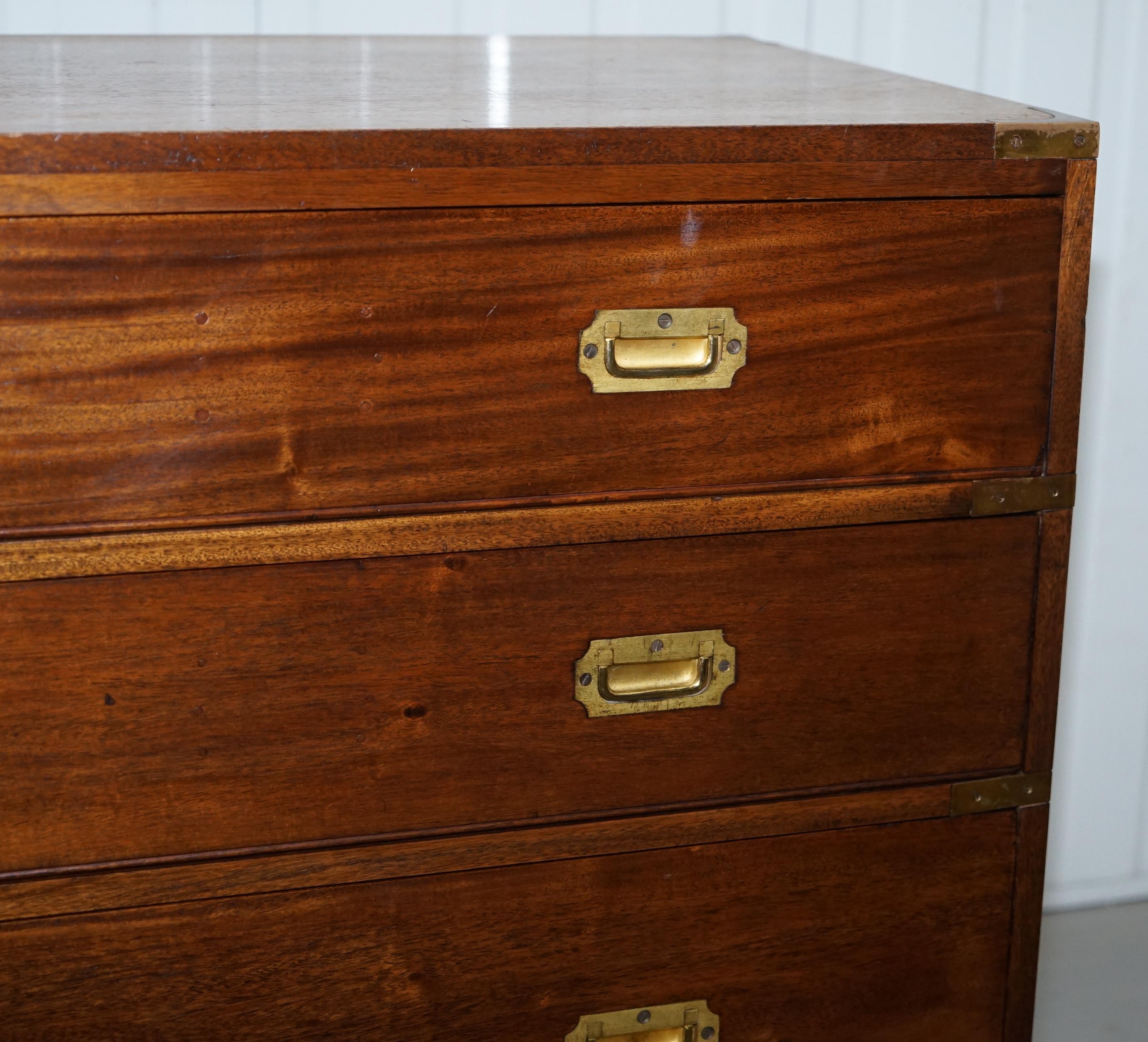 English Rare S&H Jewell Stamped Victorian Hardwood Military Campaign Chest of Drawers