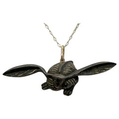 Rare Shakudo Bunny Rabbit Pendant Necklace Japan Antique Victorian, circa 1870