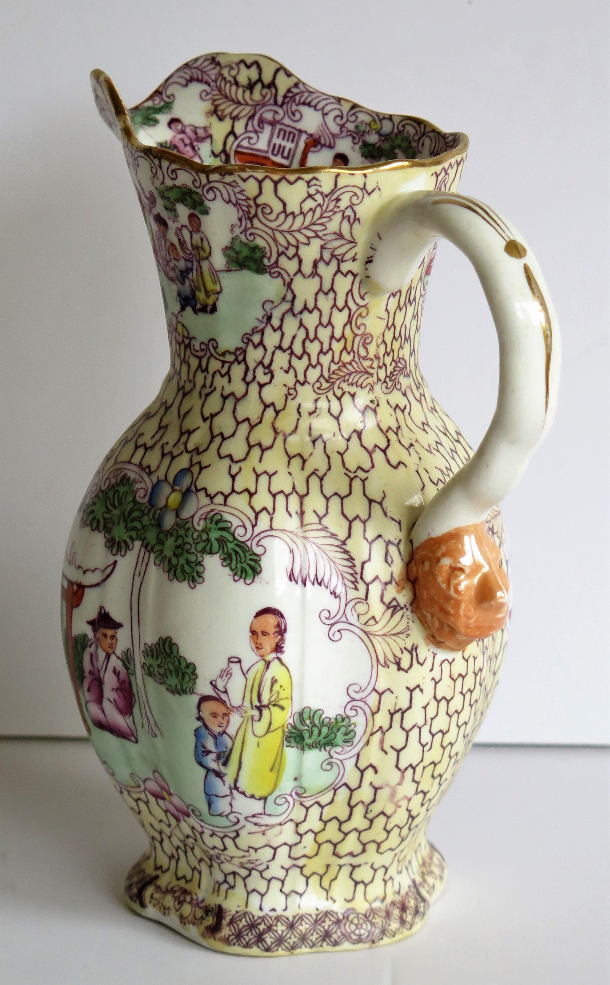 English Mason's Ironstone Jug or Pitcher Conversation Ptn rare shape, Georgian Ca 1825 For Sale