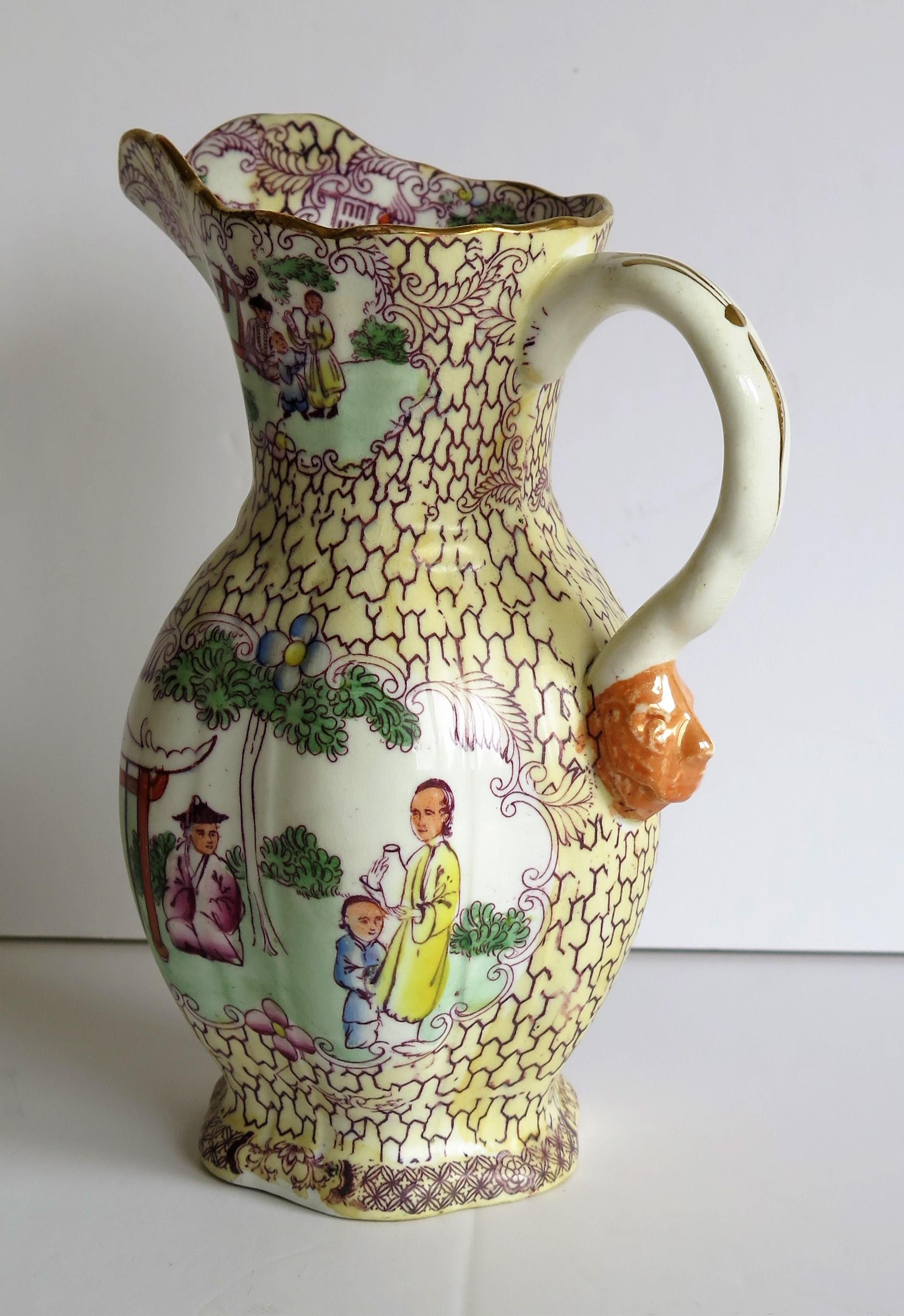 Mason's Ironstone Jug or Pitcher Conversation Ptn rare shape, Georgian Ca 1825 For Sale 1