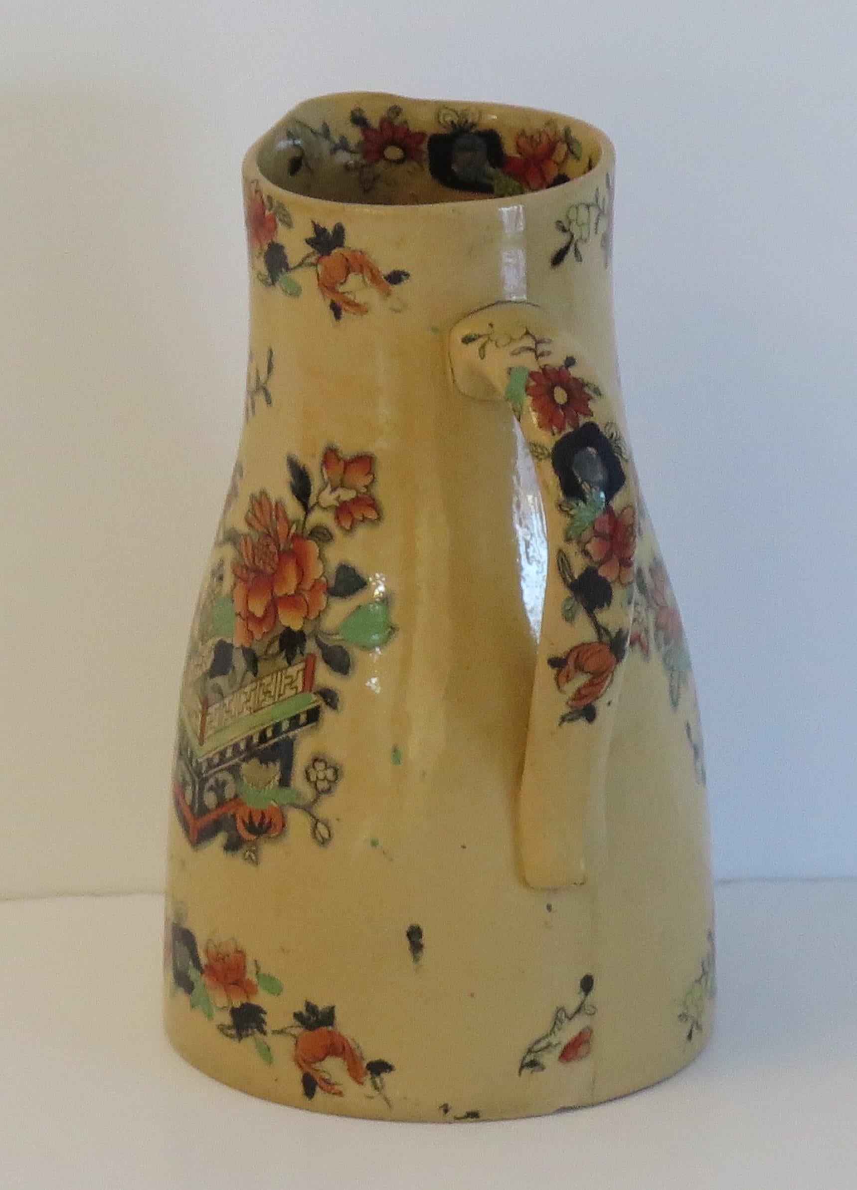 Victorian Rare Shape Mason's Ironstone Jug or Pitcher in Flower Box Pattern, circa 1840