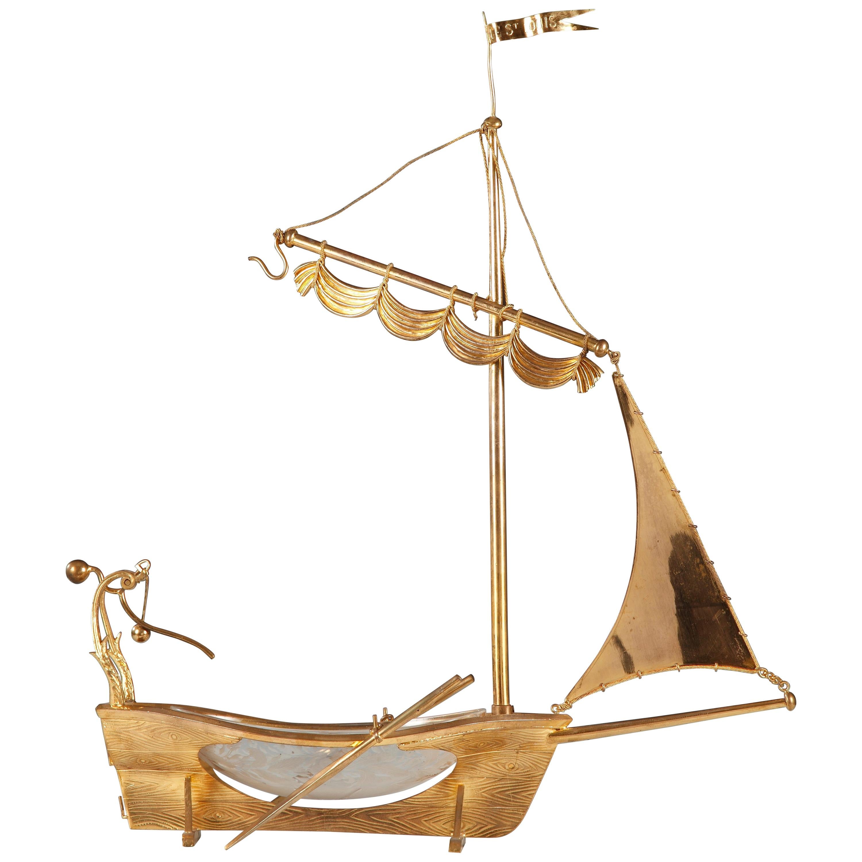 Rare Ship "Le Saint Louis" Attributed to the Cristallerie Saint-Louis