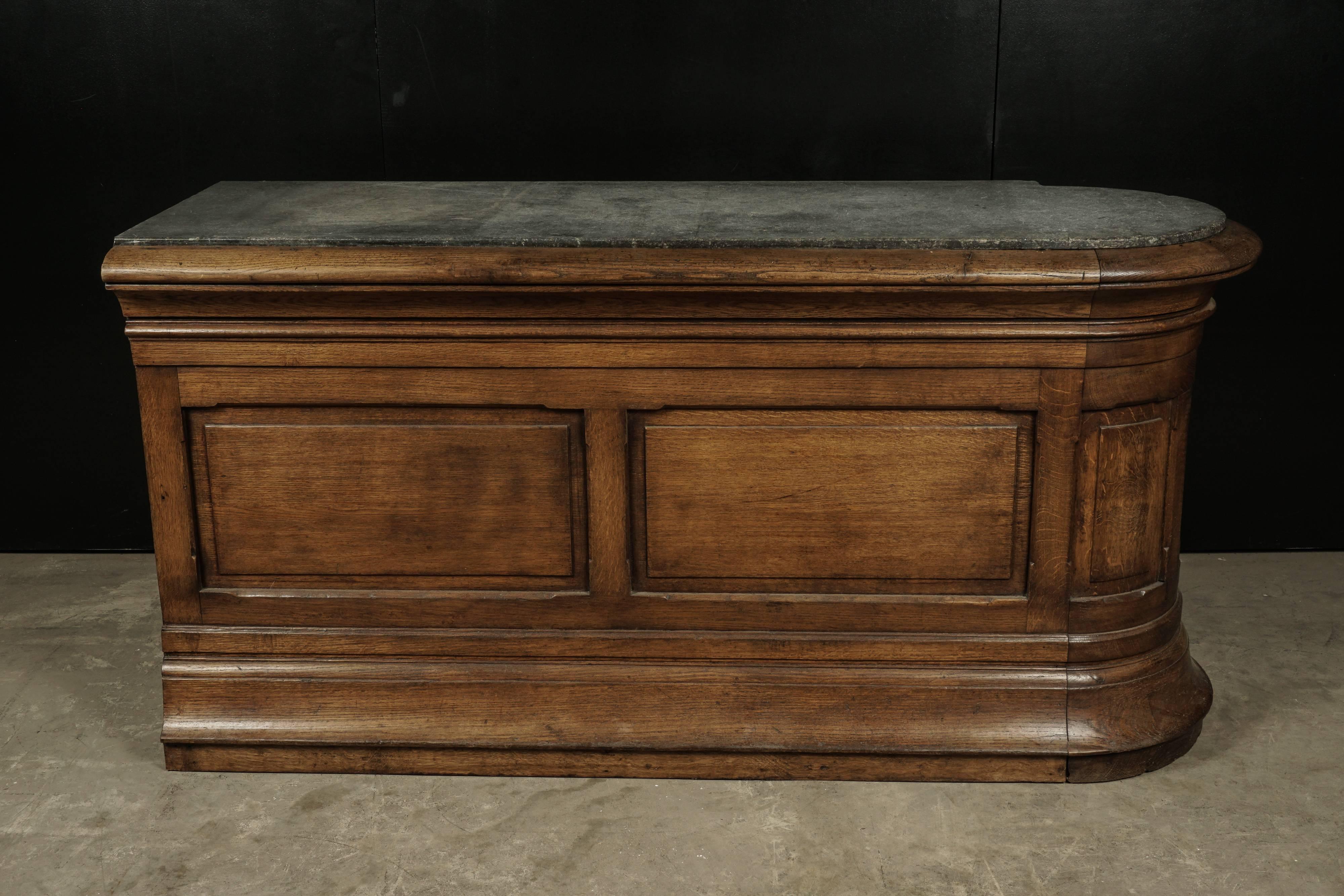 Rare shop counter with original soapstone top from France, circa 1900. Stone top with fantastic patina and wear.
 