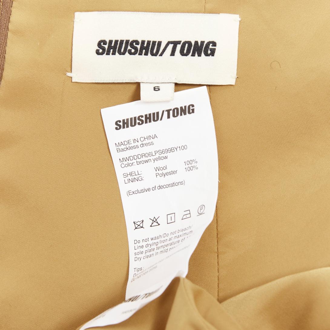 rare SHUSHU TONG Backless brown wool gold sequin fit flare dress UK6 XS For Sale 3