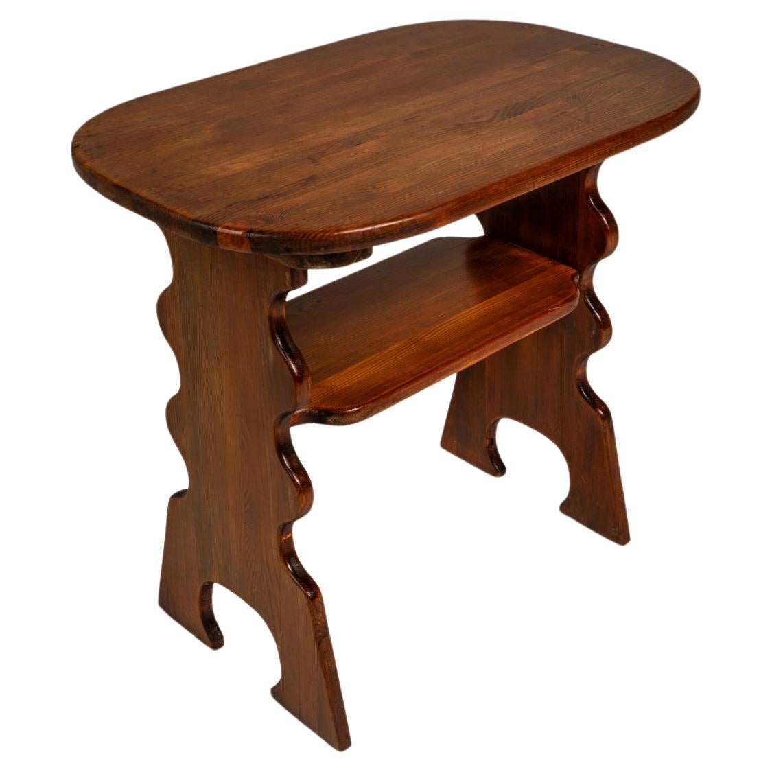 Rare Side Table in Solid Pine Attributed to Bo Fjæstad, Sweden, c. 1930s For Sale