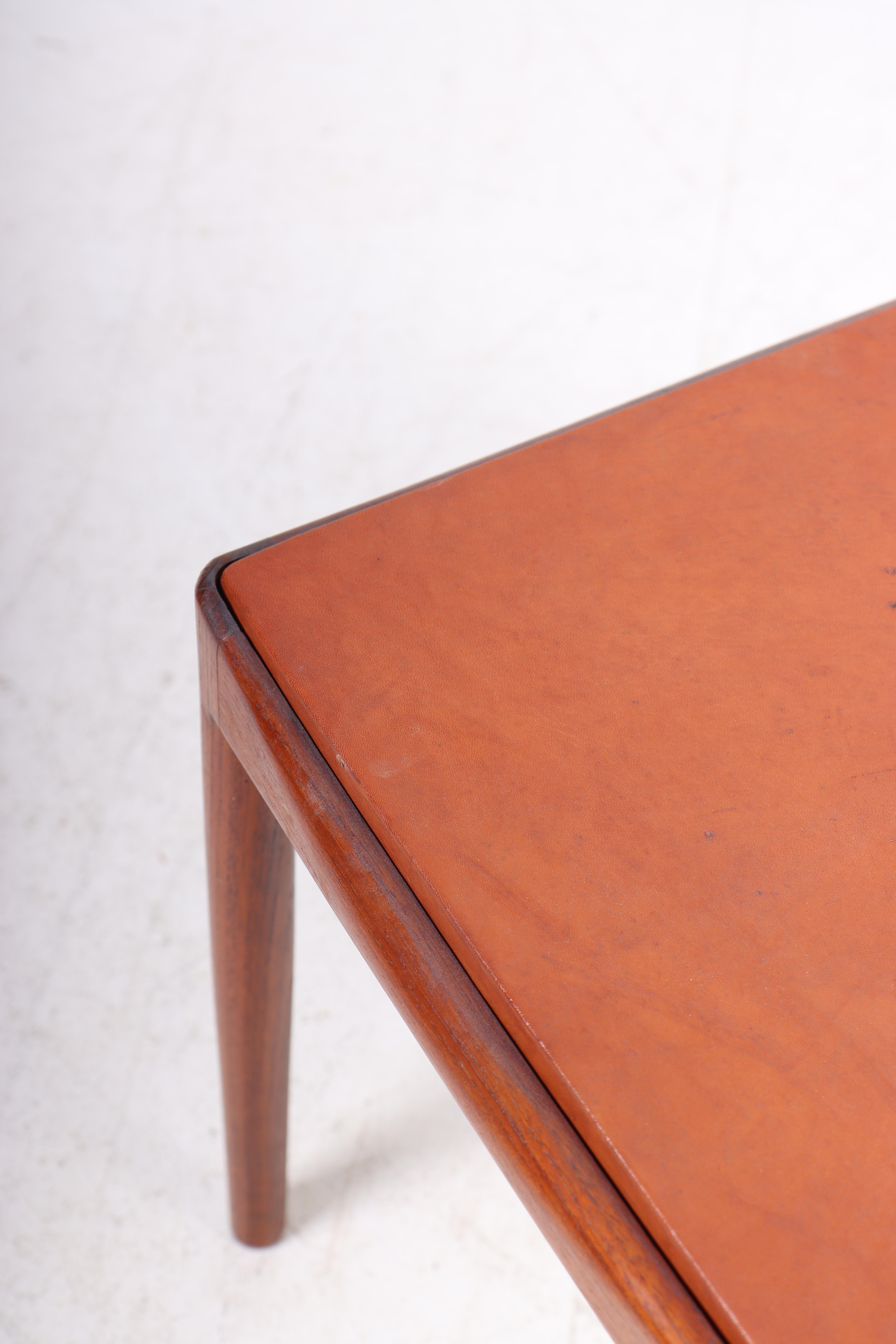 Scandinavian Modern Rare Side Table in Teak and Leather by Ejner Larsen & Aksel Bender Madsen For Sale