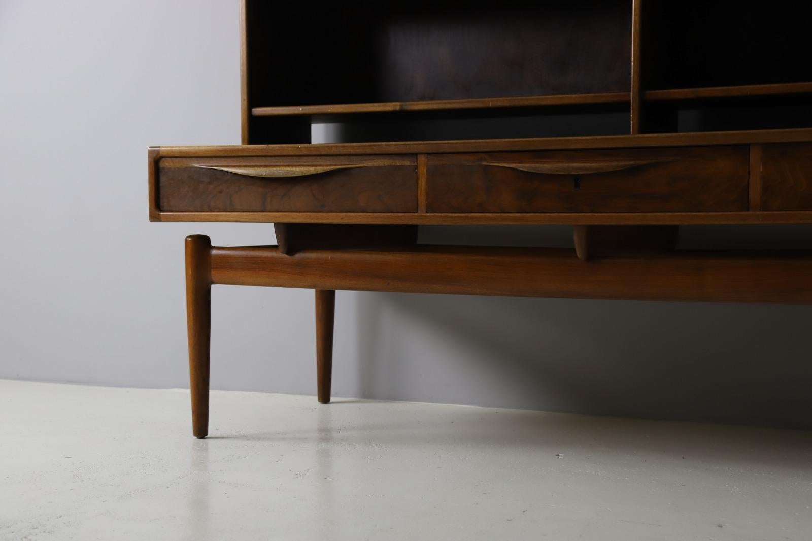 Walnut Rare Sideboard with Top Cabinet by Kurt Østervig for Brande Møbelindustri, 1950s For Sale