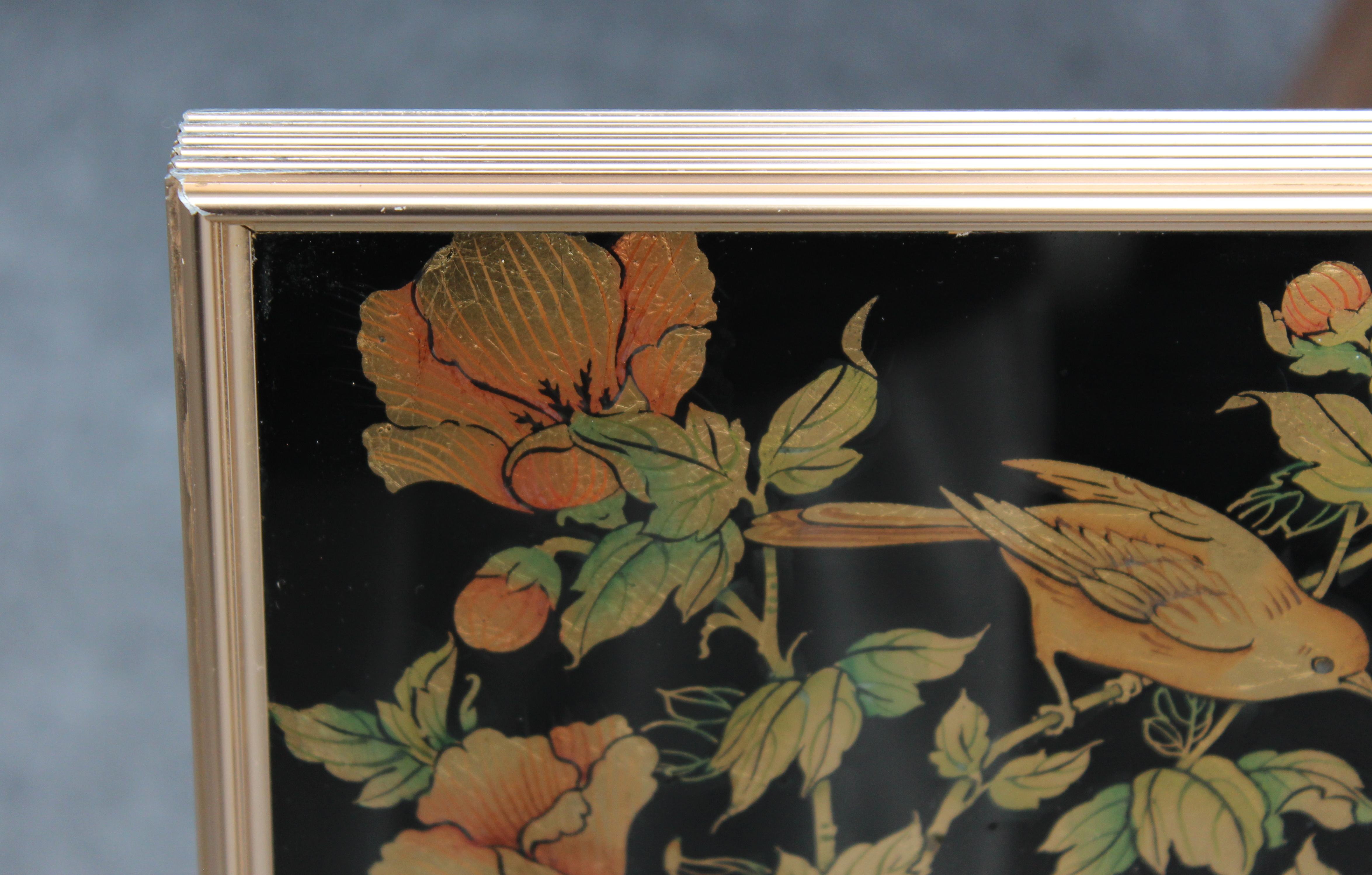 Rare Signed and Dated LaBarge Vintage Hand Reverse Painted Chinoiserie Mirror  For Sale 4