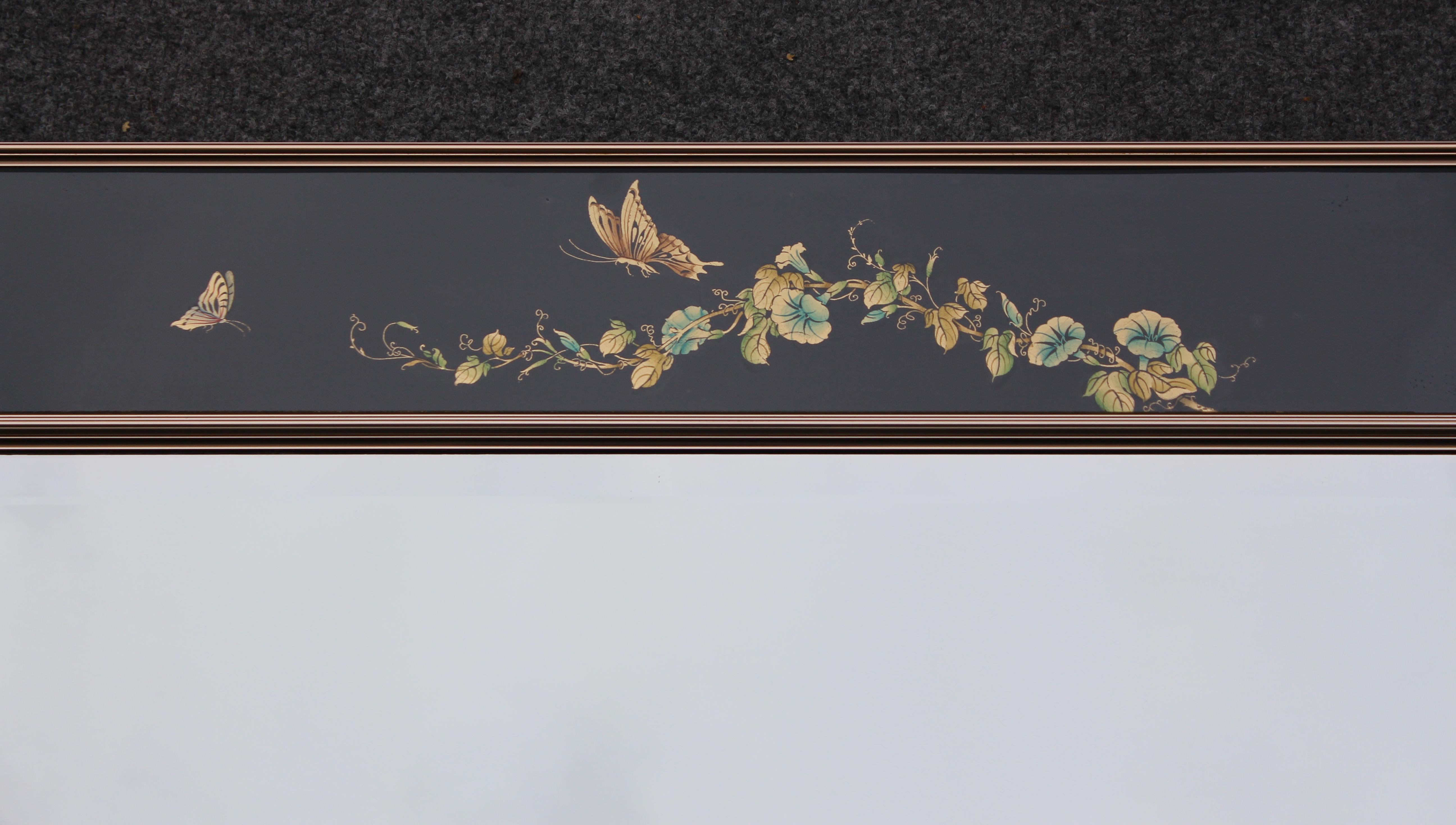 Aluminum Rare Signed and Dated LaBarge Vintage Hand Reverse Painted Chinoiserie Mirror  For Sale