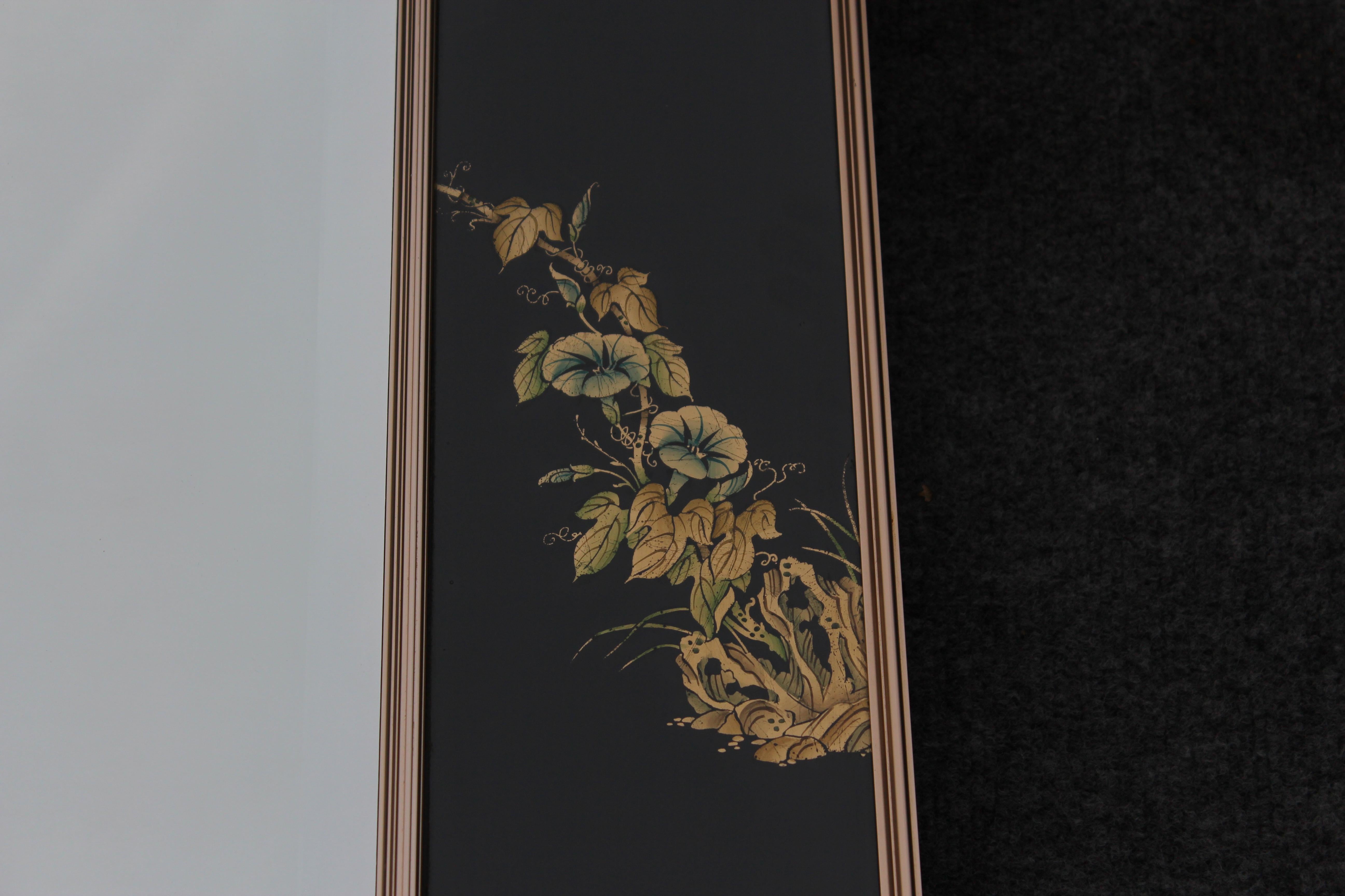 Rare Signed and Dated LaBarge Vintage Hand Reverse Painted Chinoiserie Mirror  For Sale 2