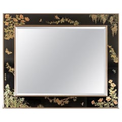 Rare Signed and Dated LaBarge Vintage Hand Reverse Painted Chinoiserie Mirror