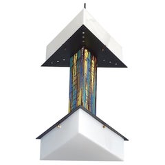 Rare Signed Angelo Brotto Esperia Midcentury Chandelier White Black Plastic Lamp