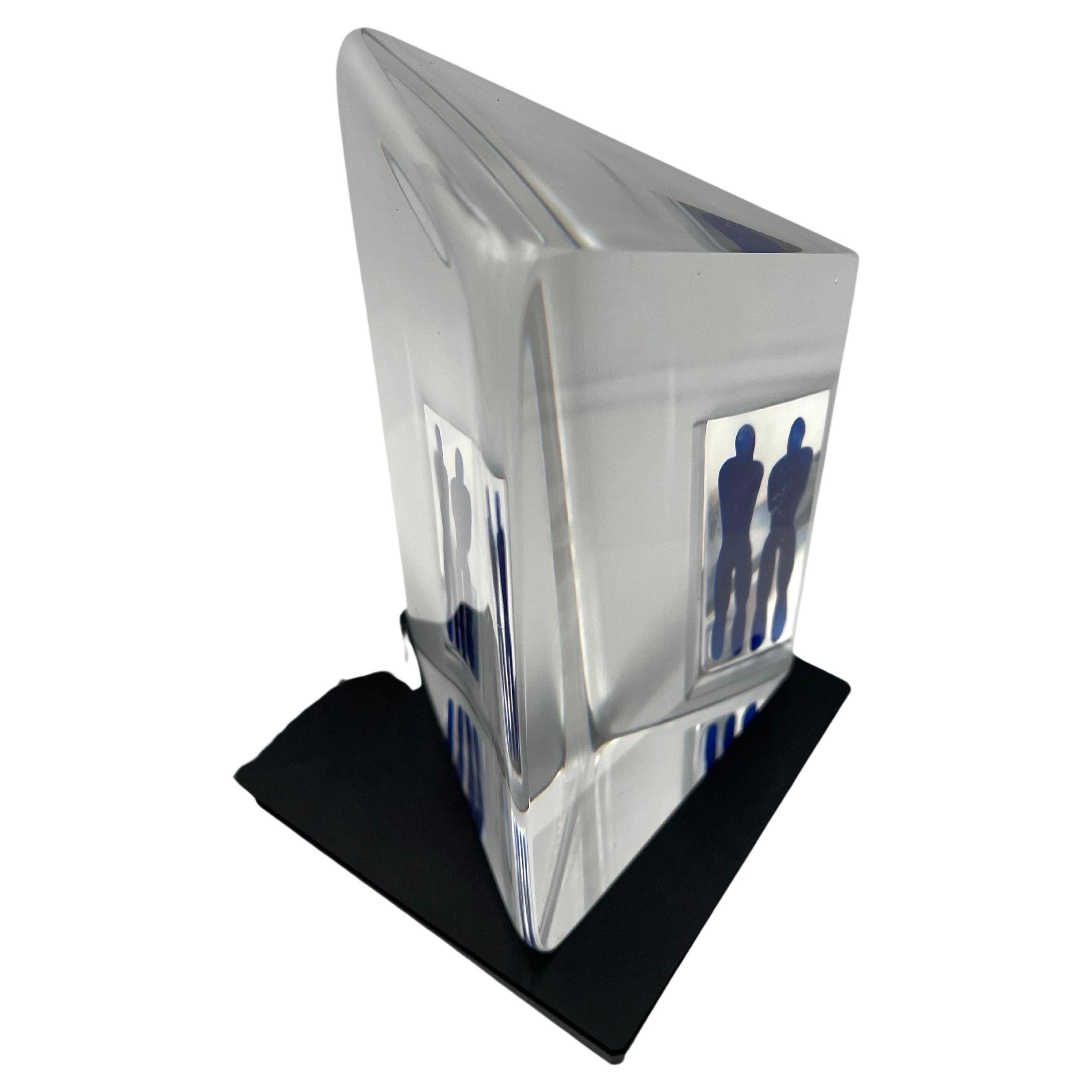 Amazing glass block tridimensional sculpture signed, by Bertil Vallien, excellent condition signed at the bottom sitting on a black plastic block.