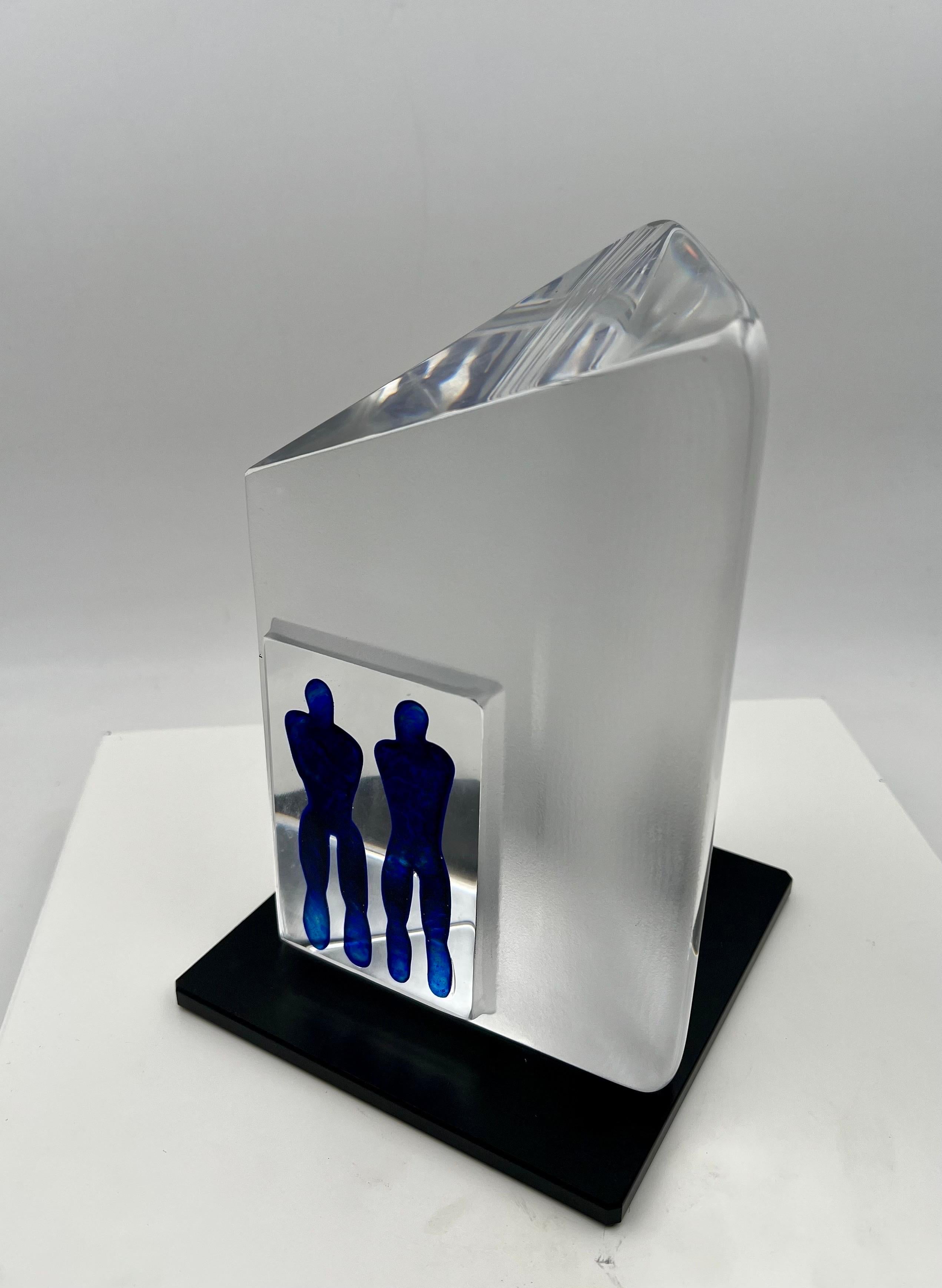 Rare Signed Bertil Vallien Tridimensional Glass Block Sculpture Post Modern In Excellent Condition In San Diego, CA