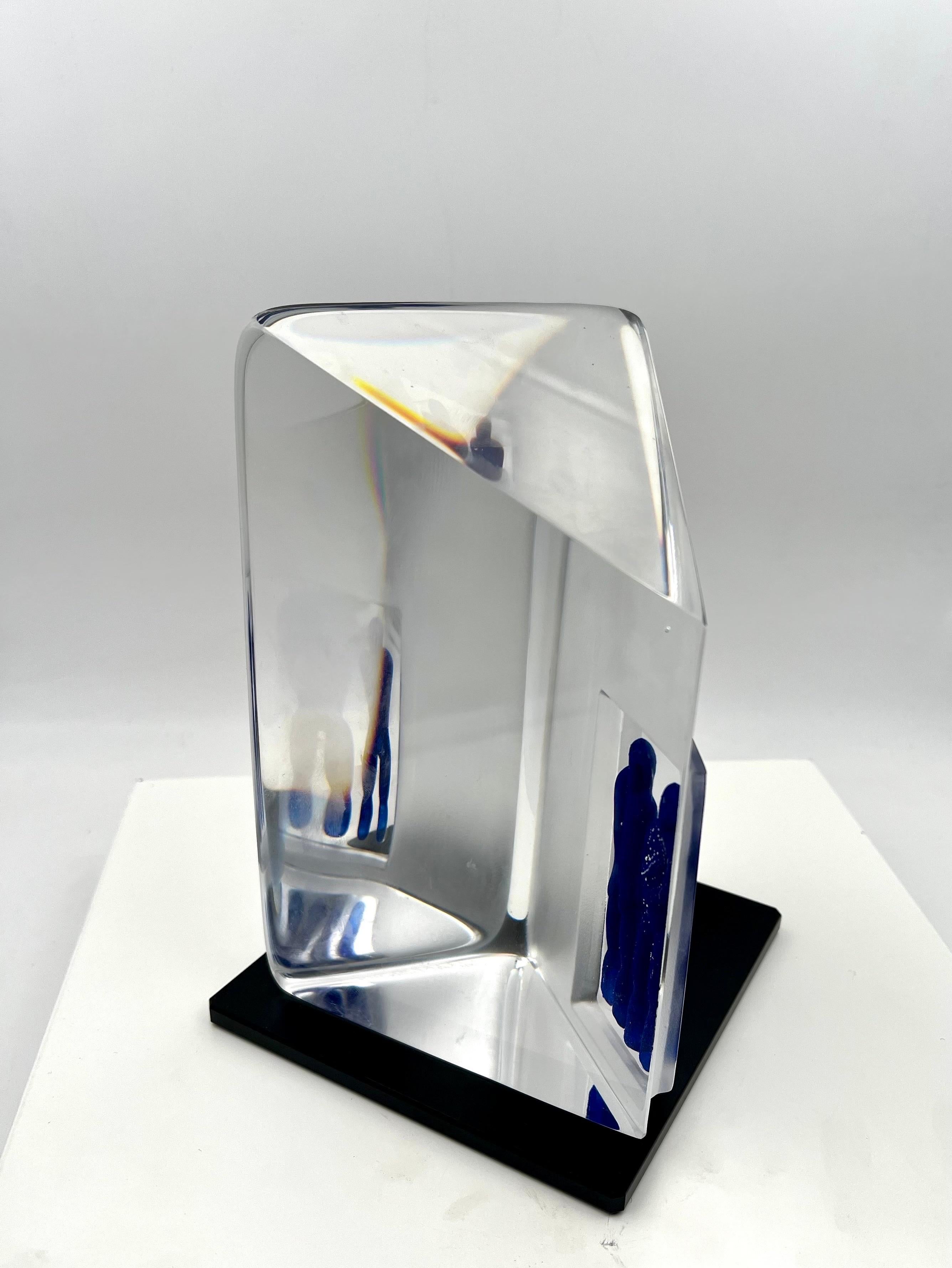 20th Century Rare Signed Bertil Vallien Tridimensional Glass Block Sculpture Post Modern