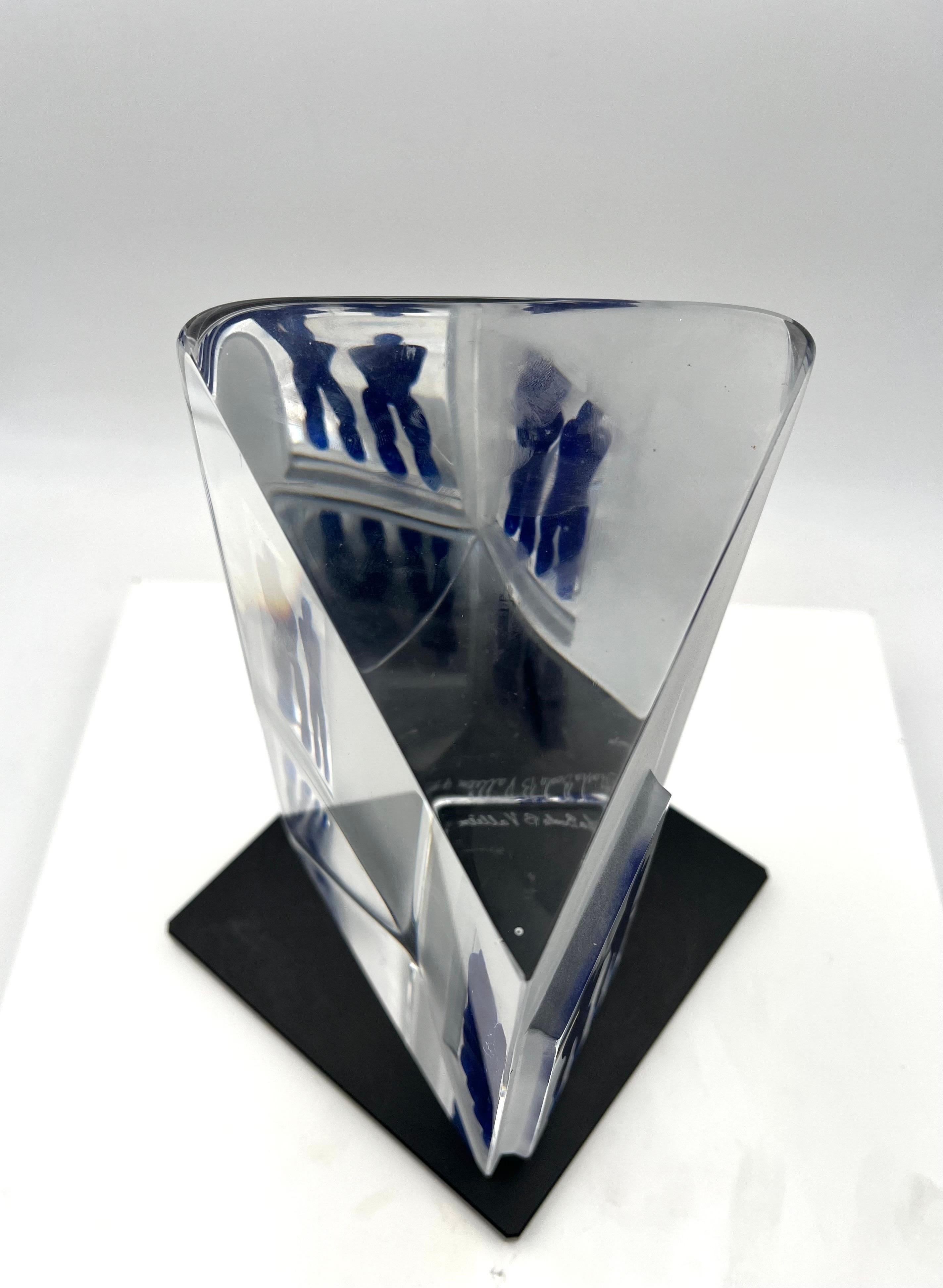 Art Glass Rare Signed Bertil Vallien Tridimensional Glass Block Sculpture Post Modern