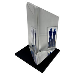Rare Signed Bertil Vallien Tridimensional Glass Block Sculpture Post Modern