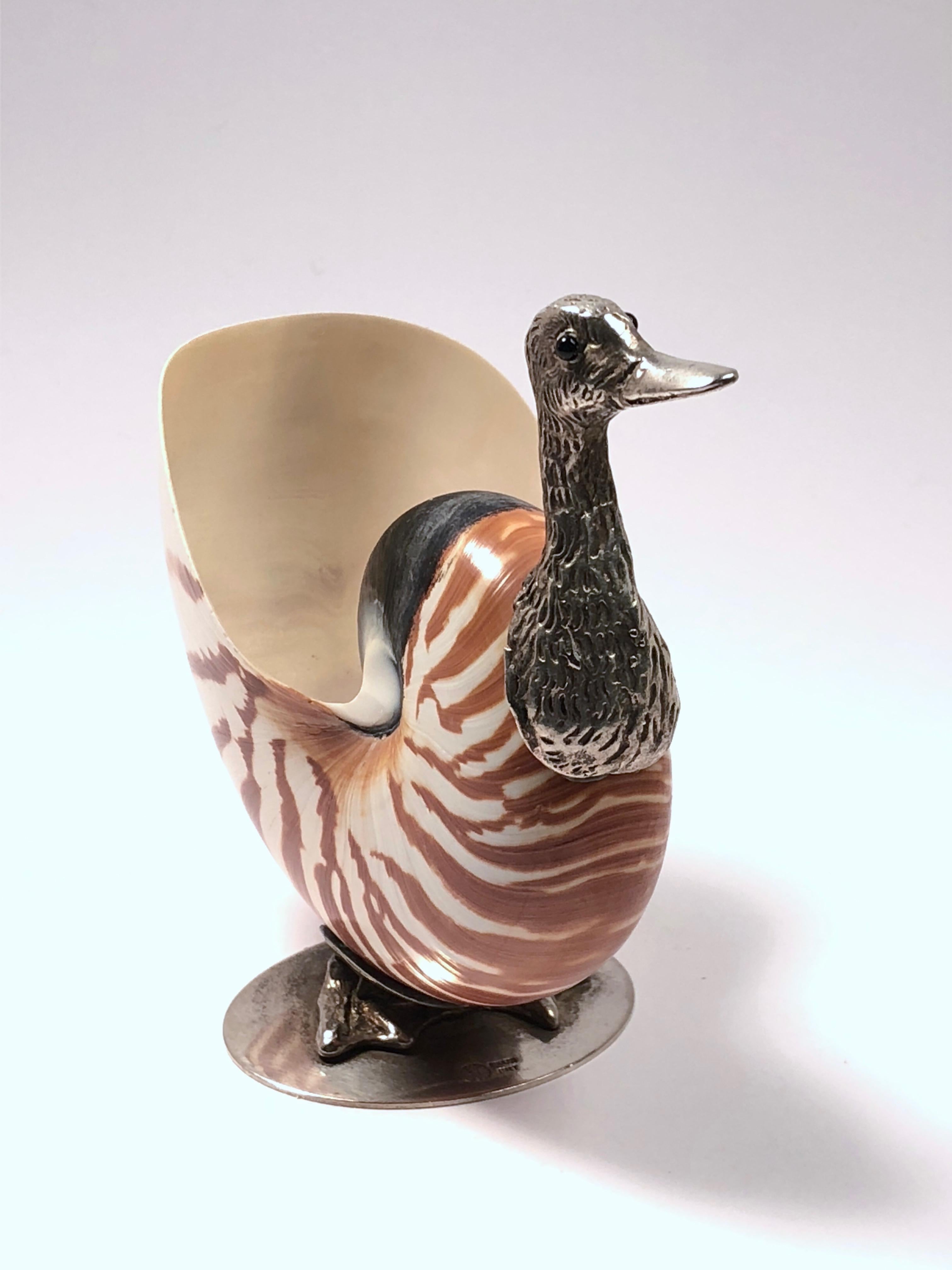Italian Rare Signed Binazzi Duck Shell Trinket Bowl Sculpture, 1970s, Italy