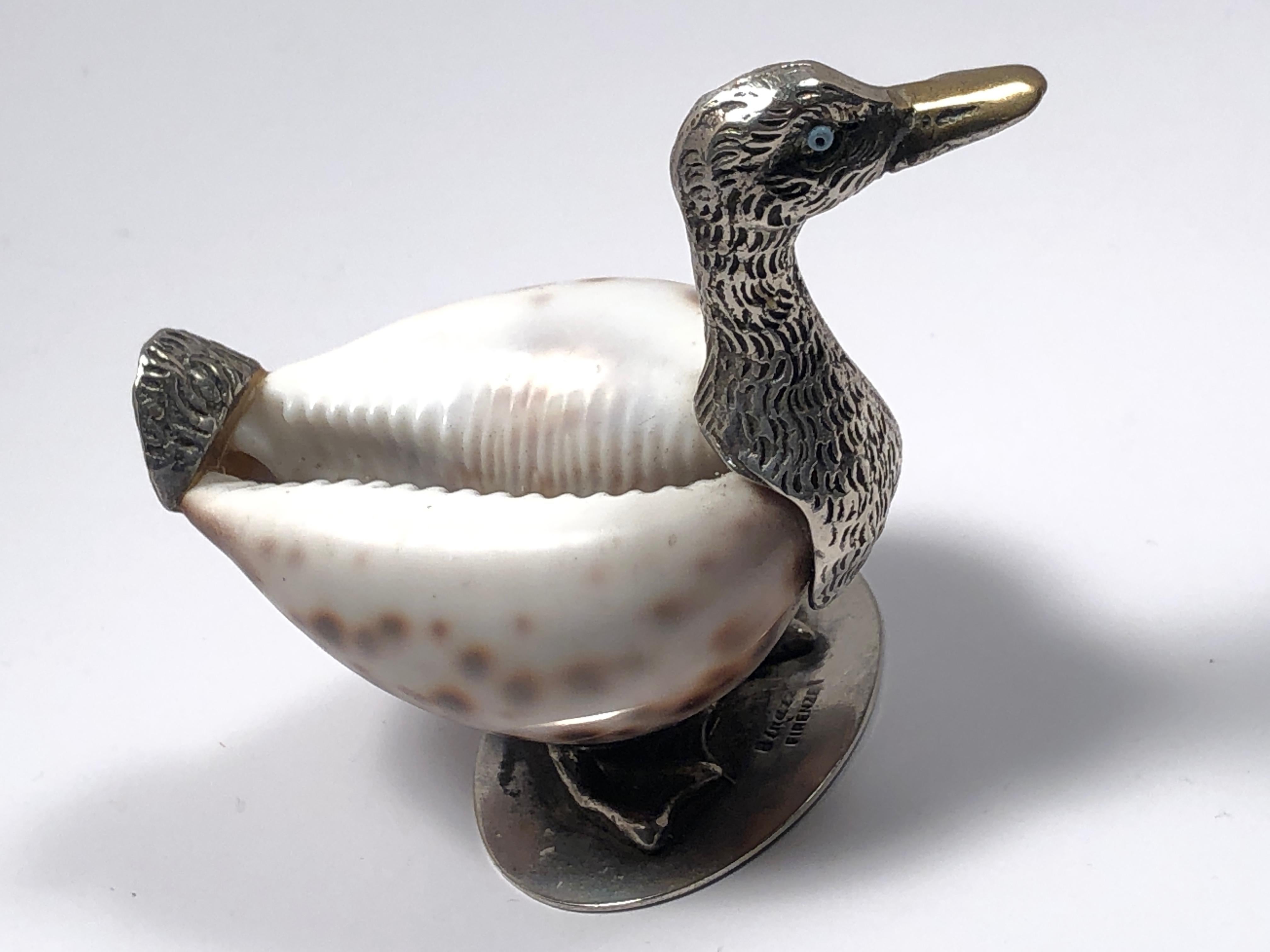 Italian Rare Signed Binazzi Duck Shell Trinket Bowl Sculpture, 1970s, Italy For Sale
