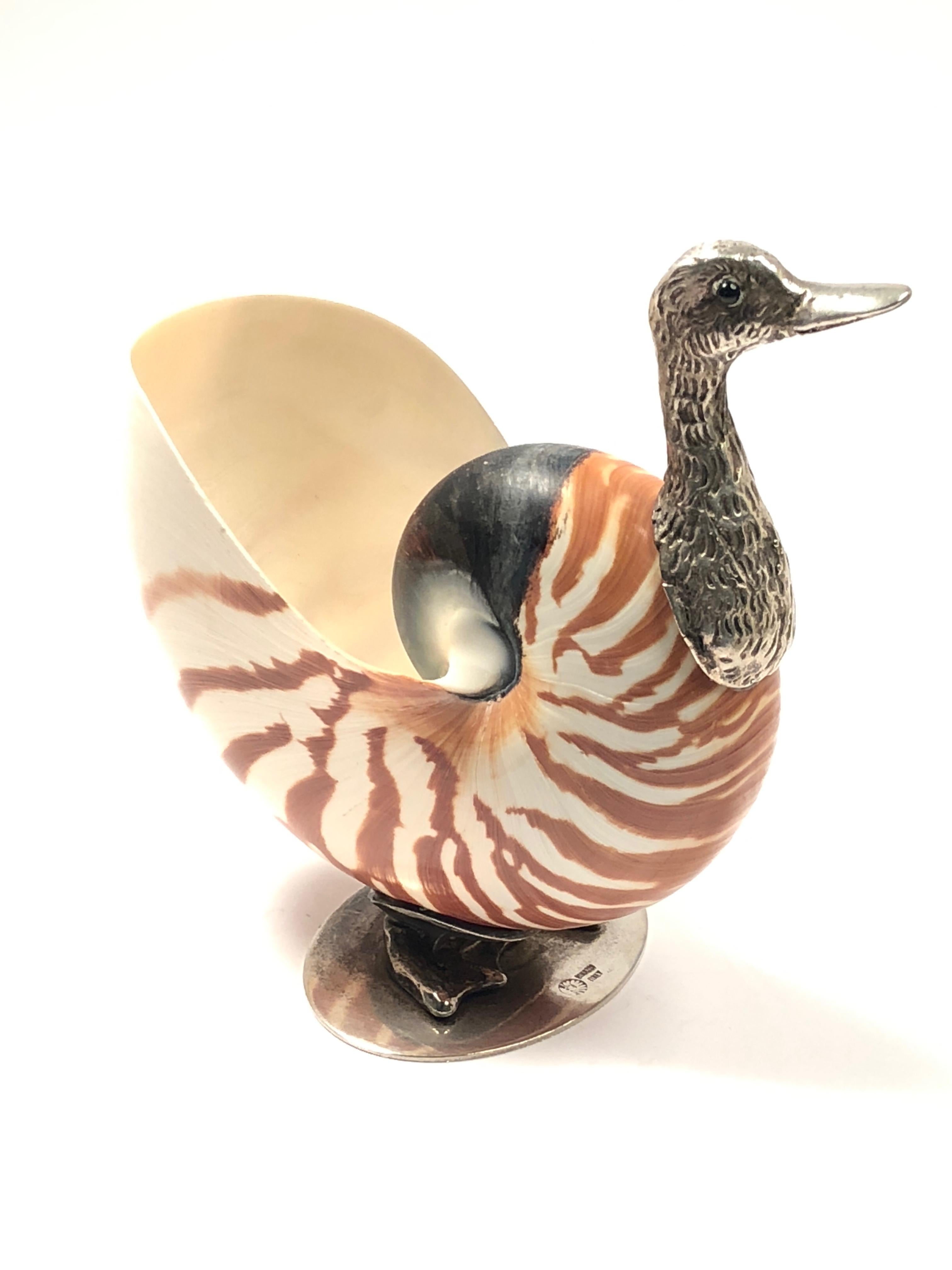 Rare Signed Binazzi Duck Shell Trinket Bowl Sculpture, 1970s, Italy In Excellent Condition In Vis, NL