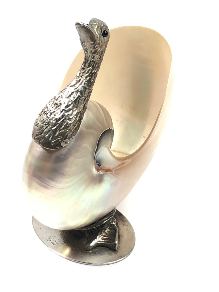 Mid-Century Modern Rare Signed Binazzi Goose Shell Trinket Bowl Sculpture, 1970s, Italy For Sale
