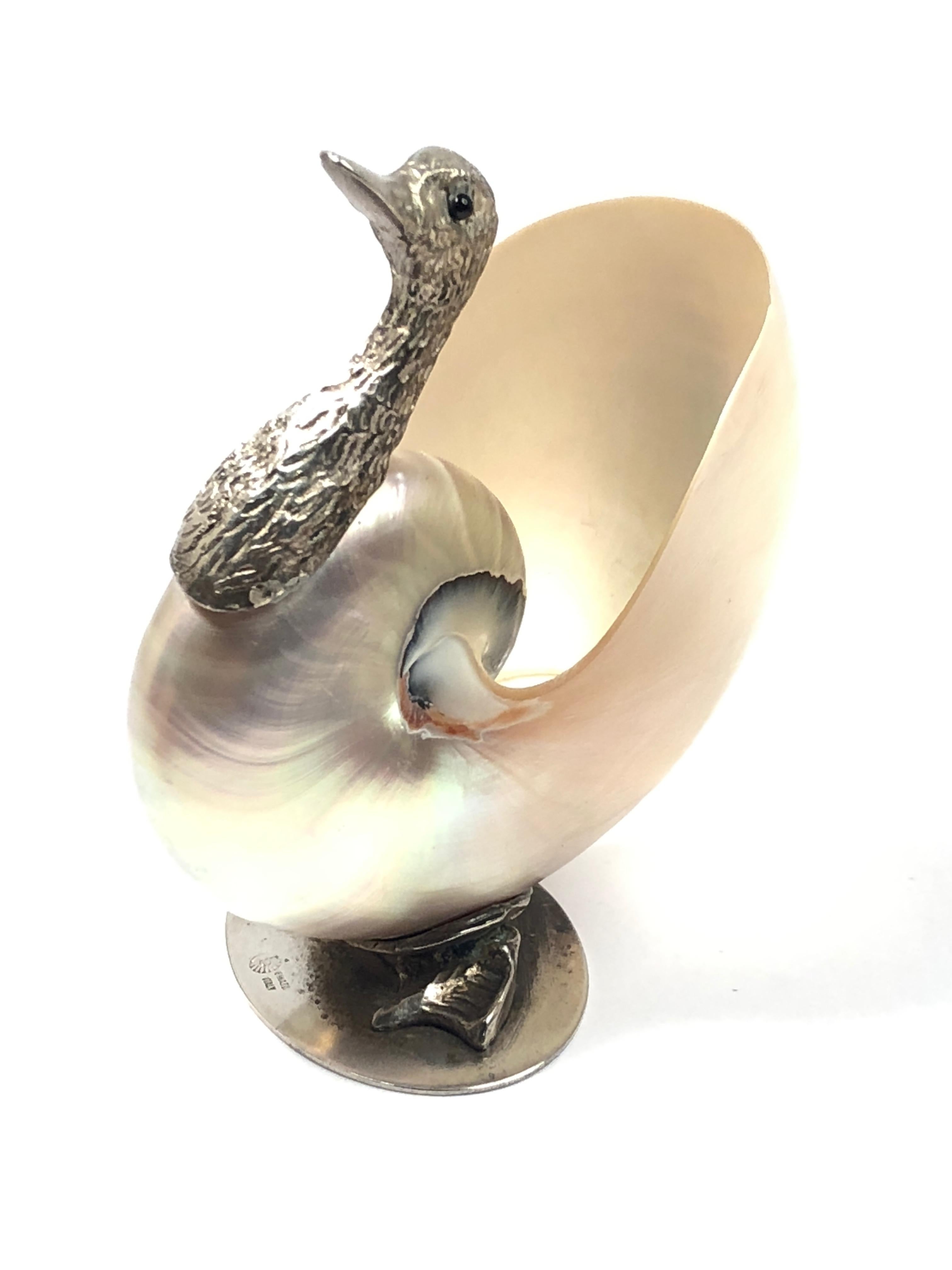Italian Rare Signed Binazzi Goose Shell Trinket Bowl Sculpture, 1970s, Italy For Sale
