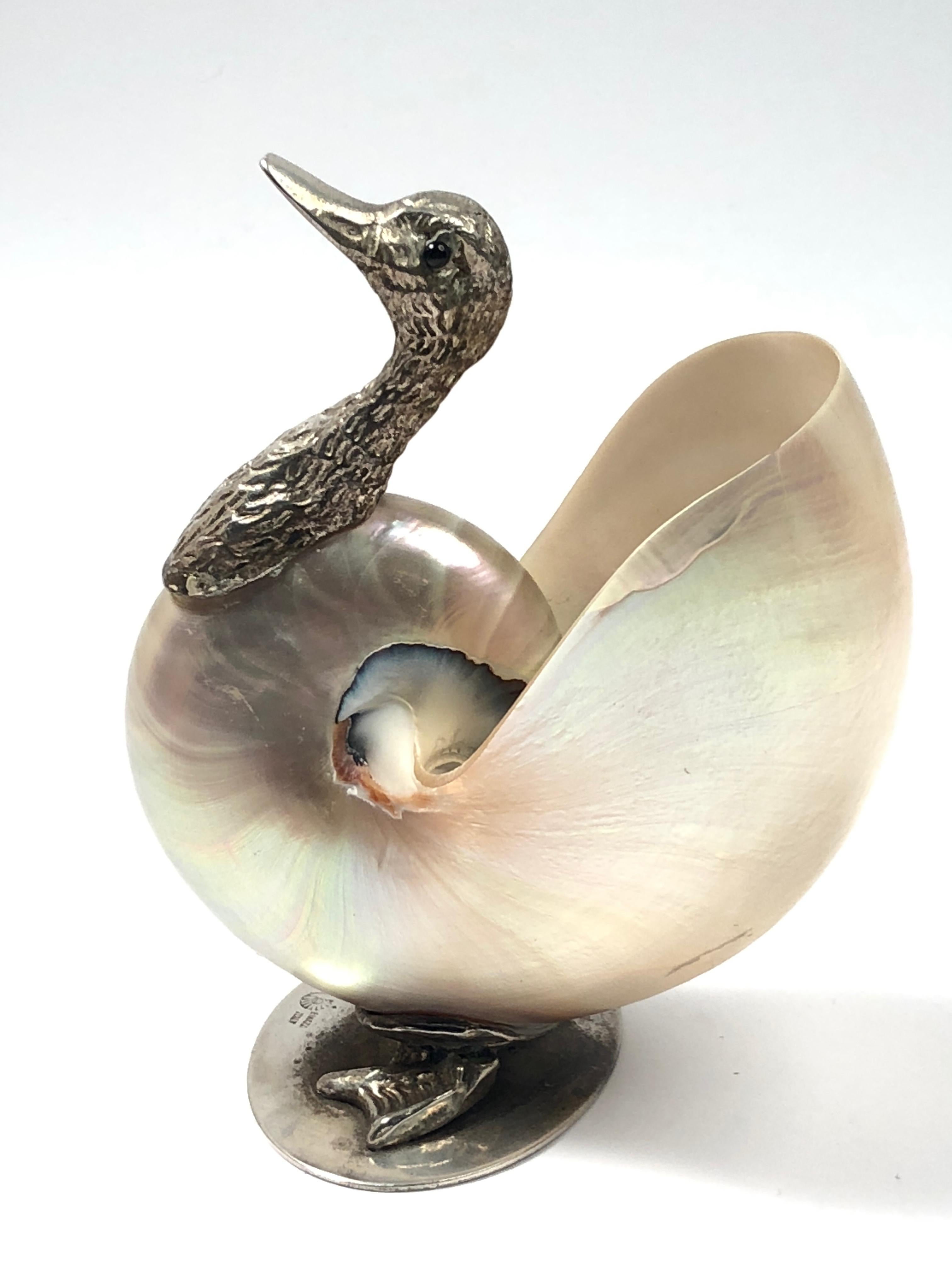 Metalwork Rare Signed Binazzi Goose Shell Trinket Bowl Sculpture, 1970s, Italy For Sale