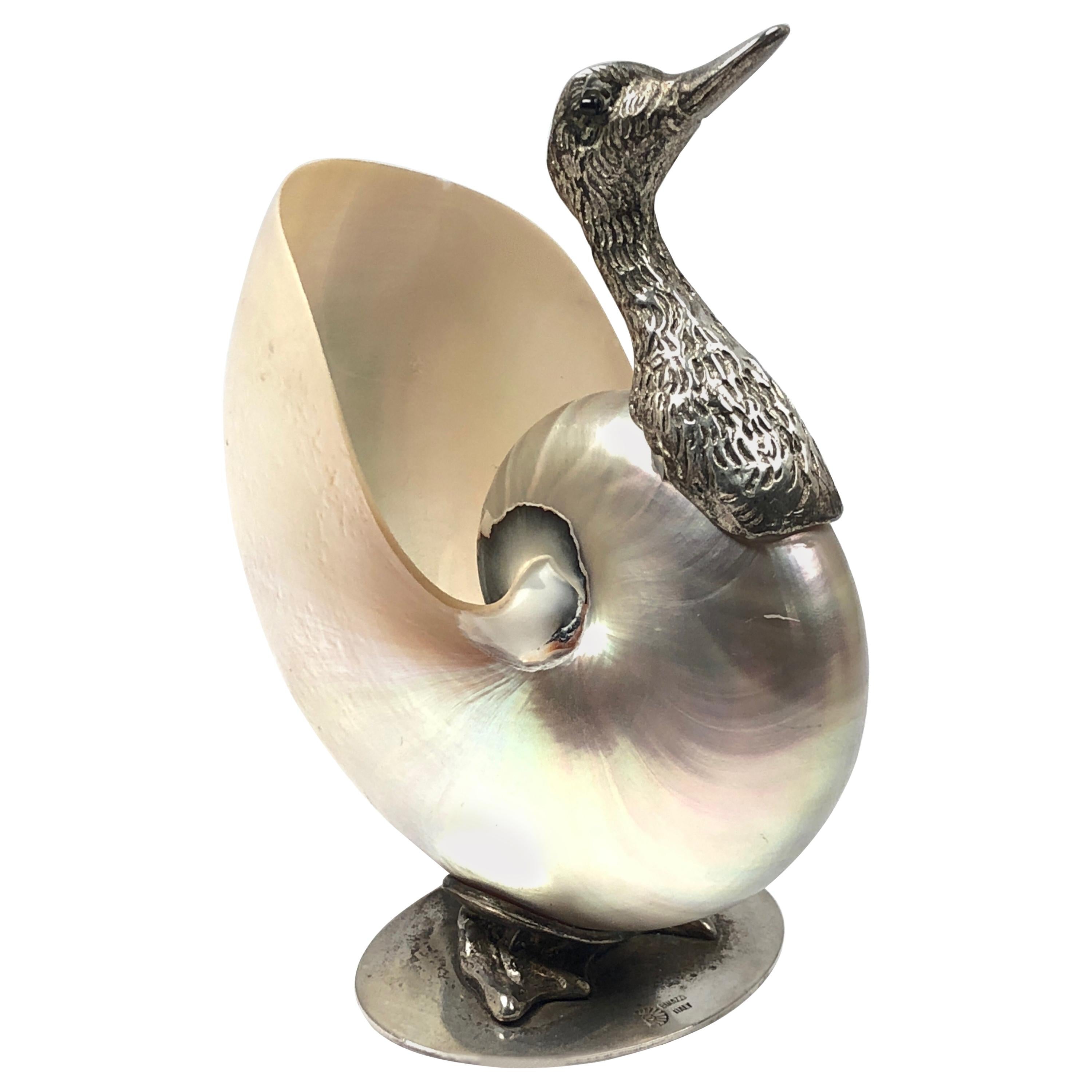 Rare Signed Binazzi Goose Shell Trinket Bowl Sculpture, 1970s, Italy For Sale