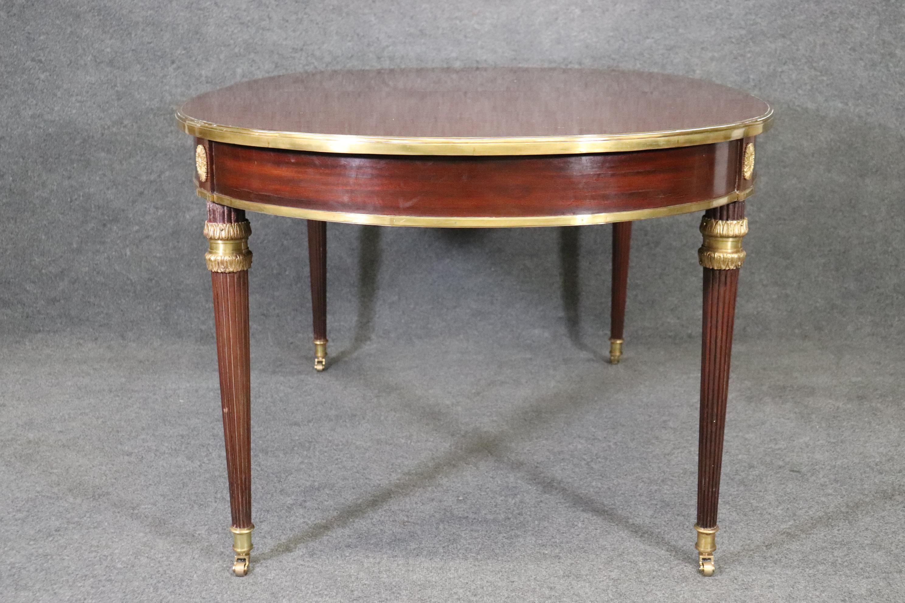 Rare Signed Bronze Mounted Maison Jansen Ribbon Mahogany Dining Table Circa 1940 In Good Condition In Swedesboro, NJ