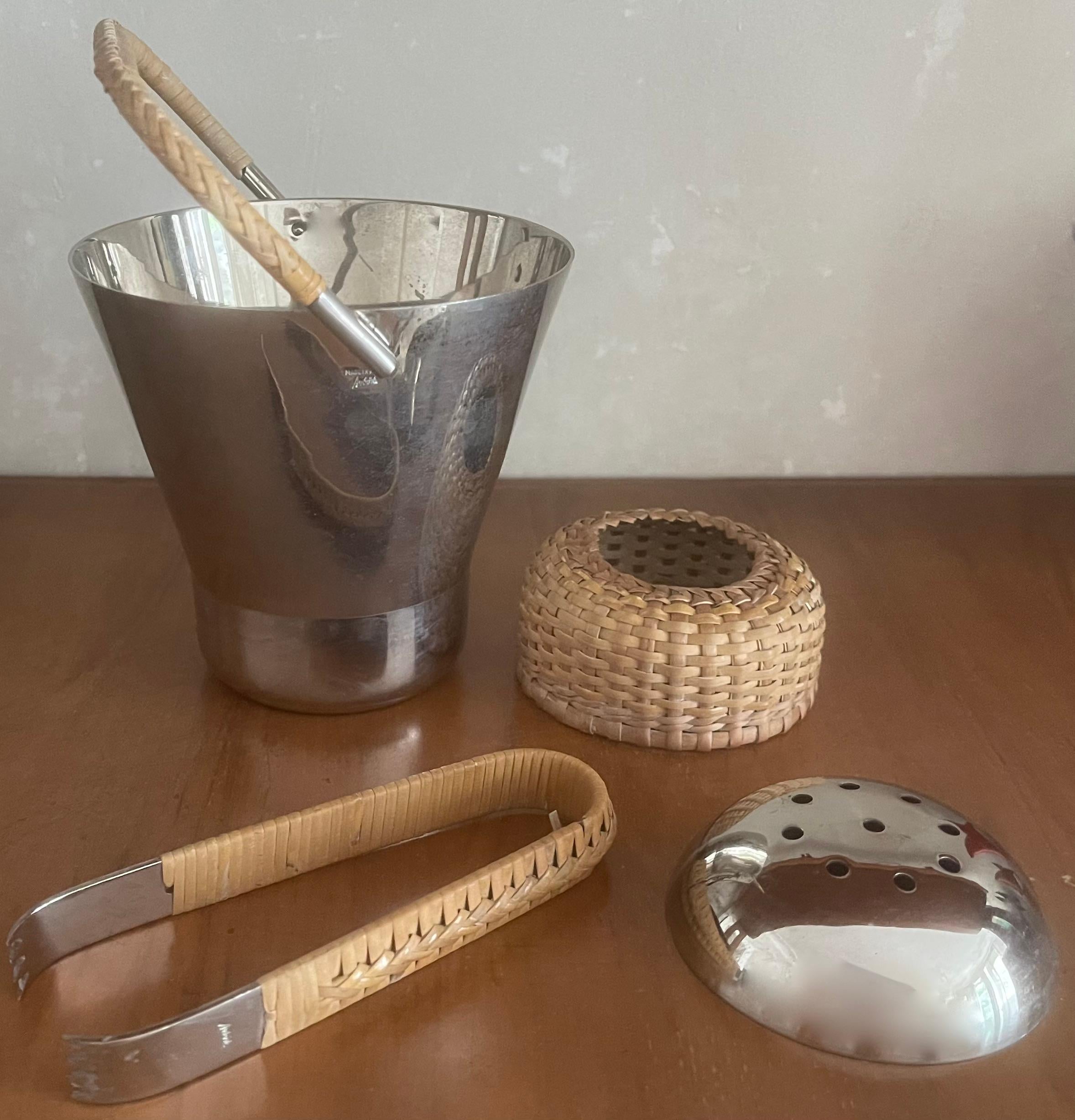 Rare signed Carl Auböck no.3703 ice bucket and tongs 3