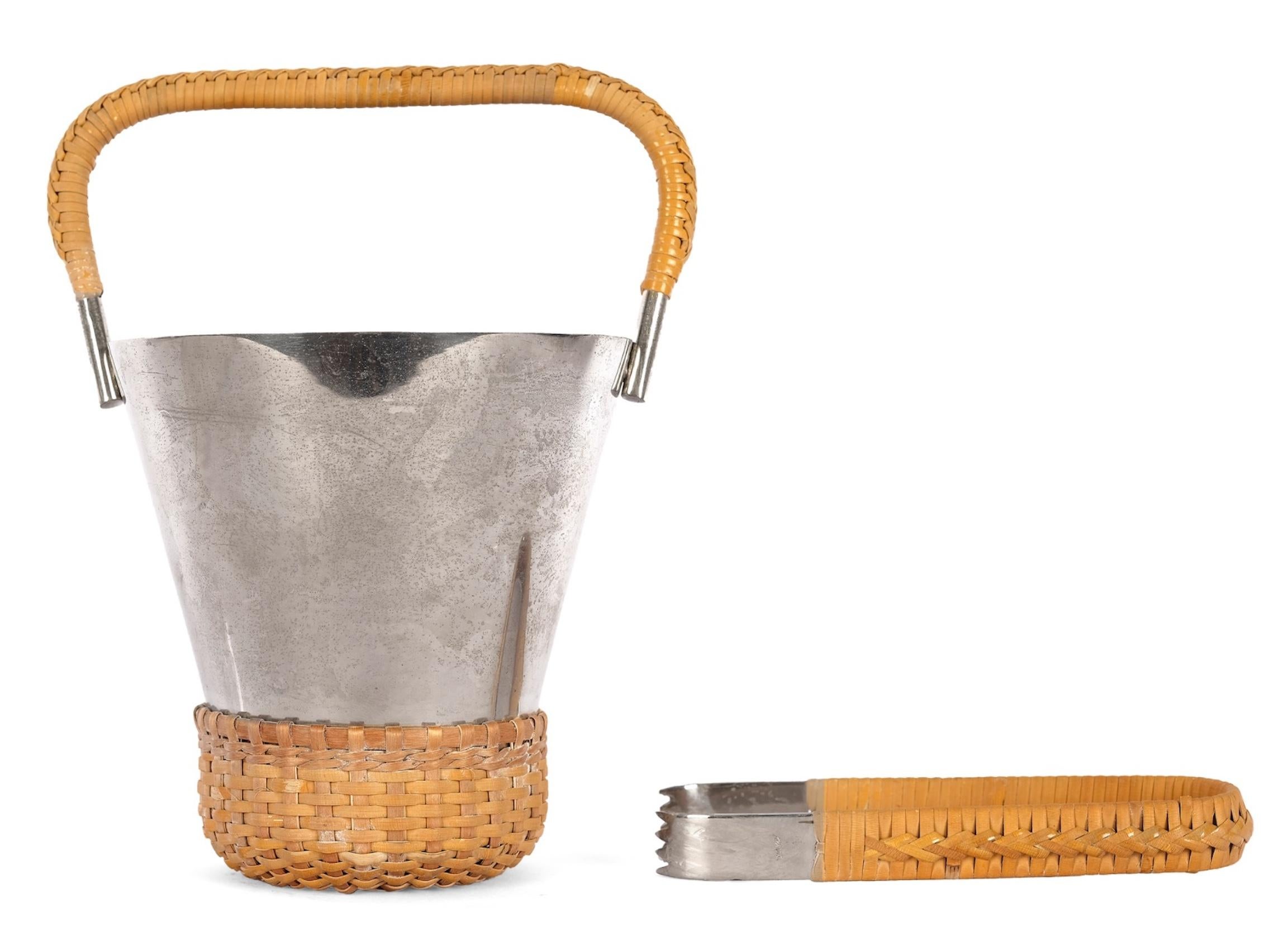 Rare signed Carl Auböck no.3703 ice bucket and tongs 4