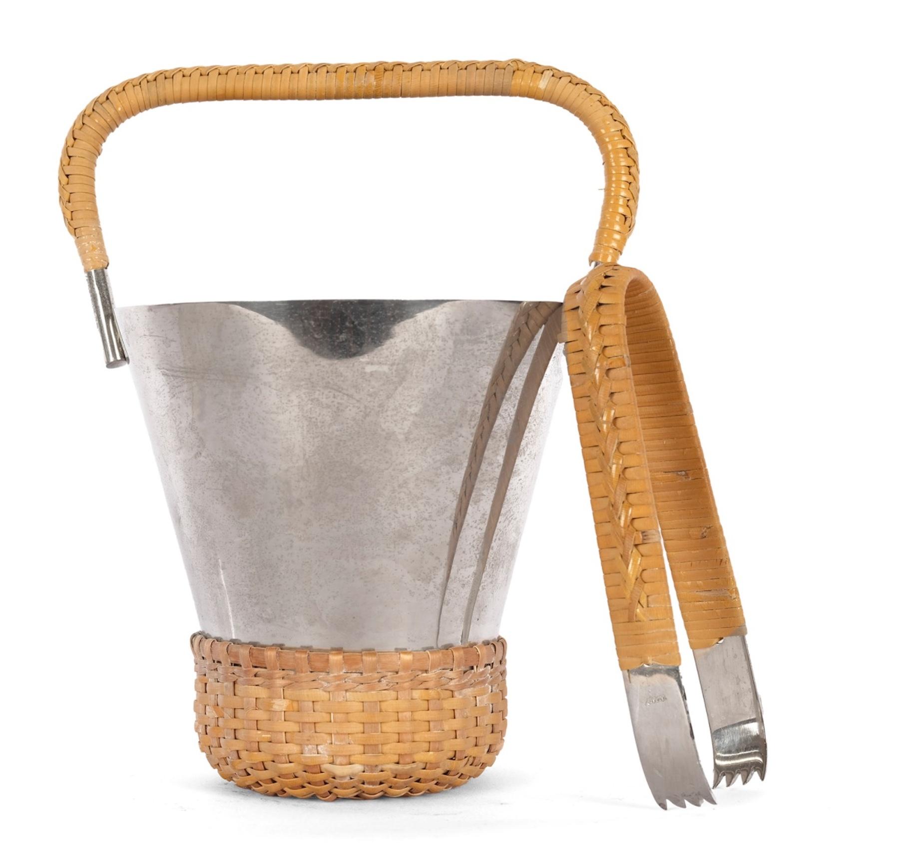 Rare signed Carl Auböck no.3703 ice bucket and tongs 5