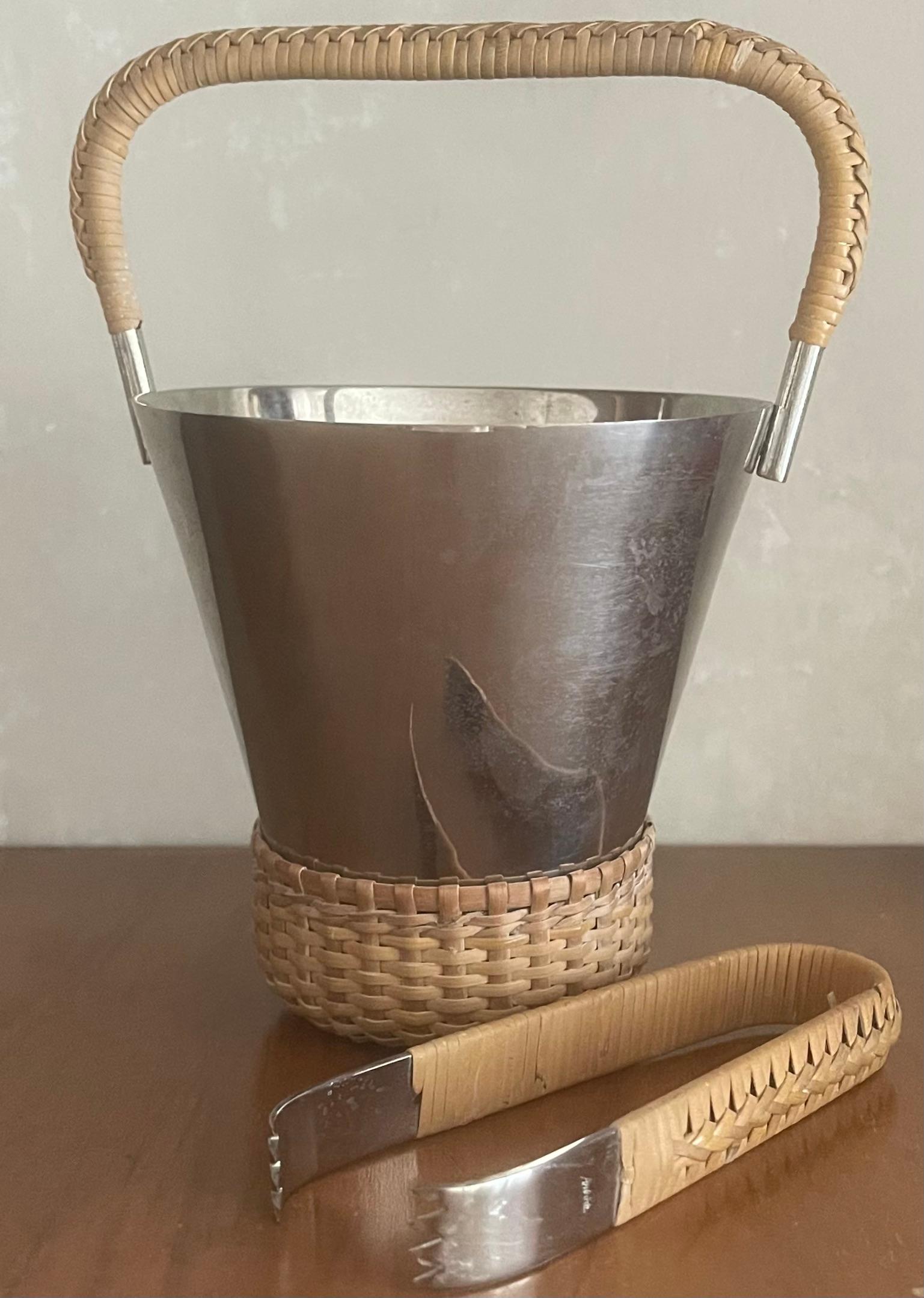 very rare and signed carl auböck ice bucket and tongs. complete and possibly never used. 