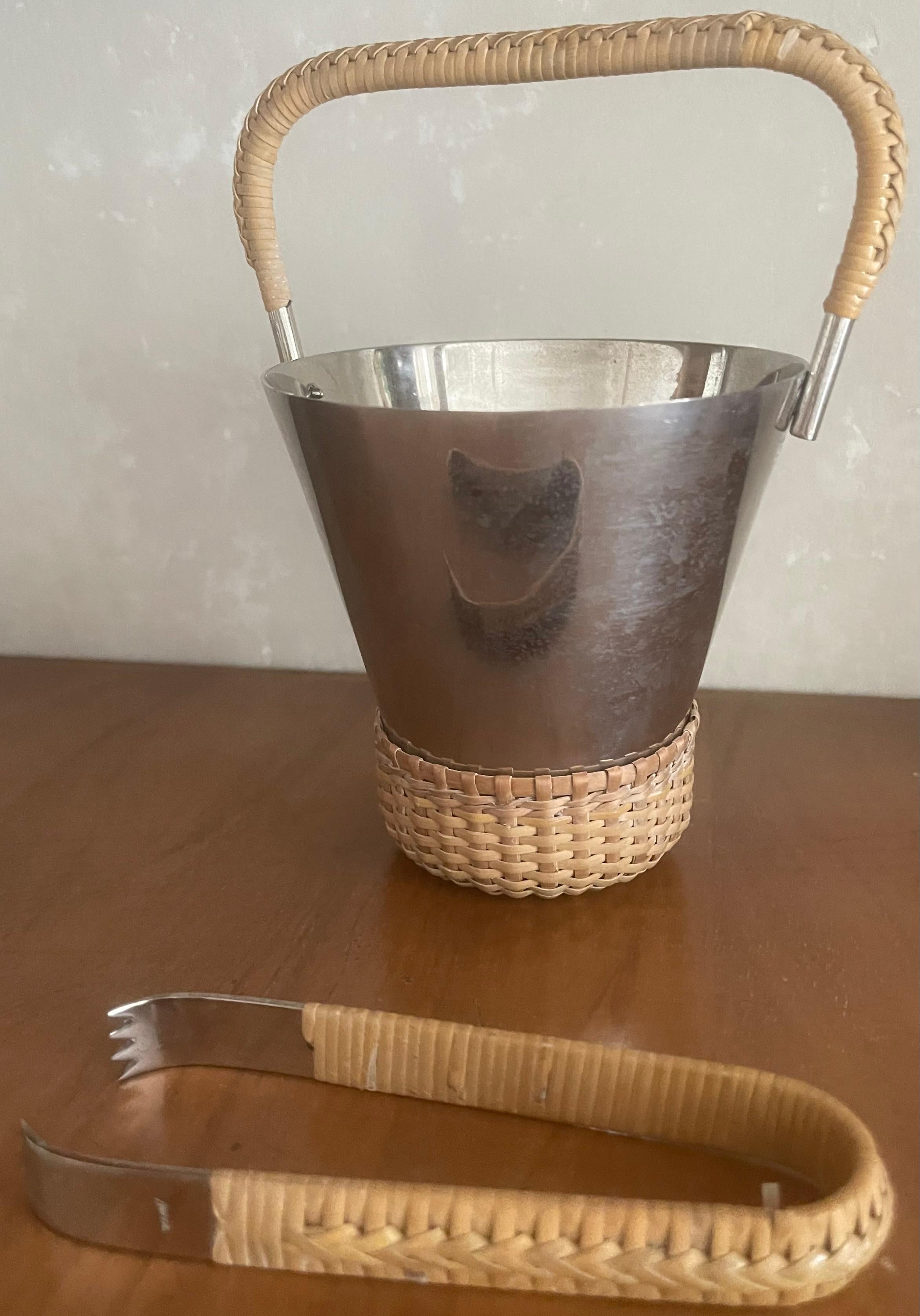 Austrian Rare signed Carl Auböck no.3703 ice bucket and tongs