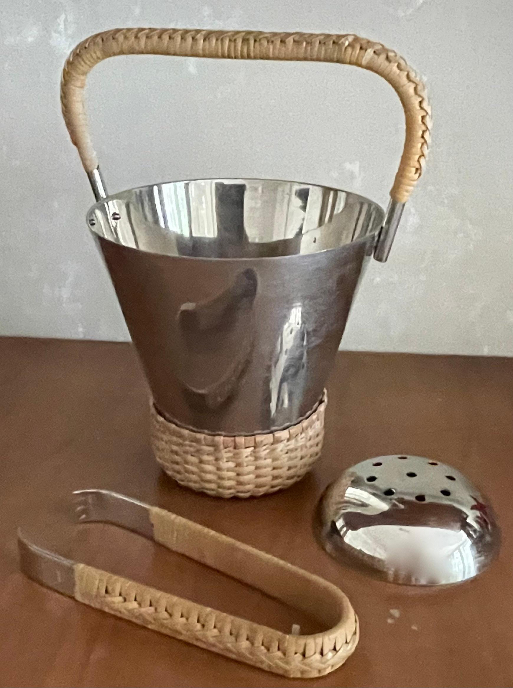Stainless Steel Rare signed Carl Auböck no.3703 ice bucket and tongs