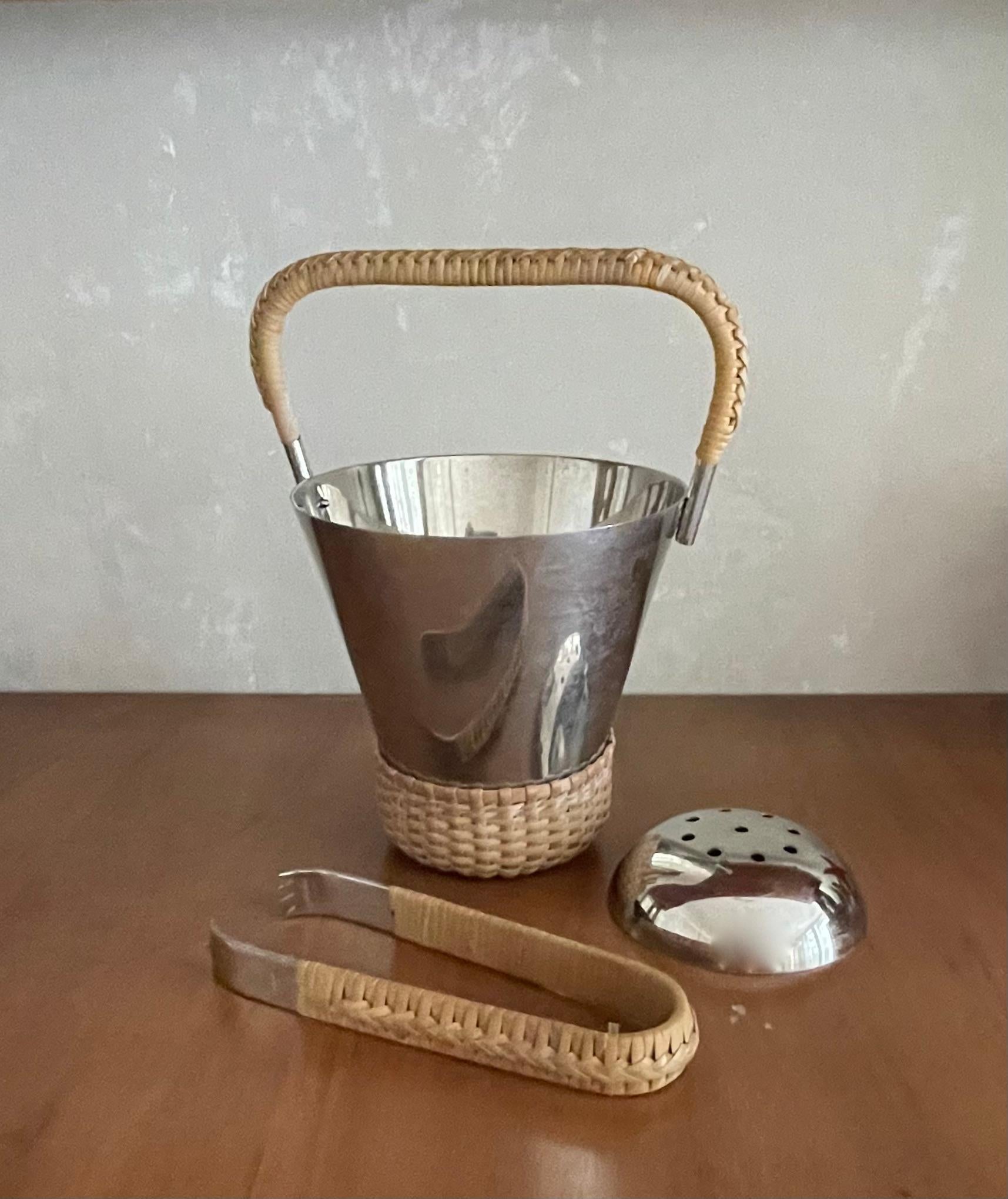 Rare signed Carl Auböck no.3703 ice bucket and tongs 1