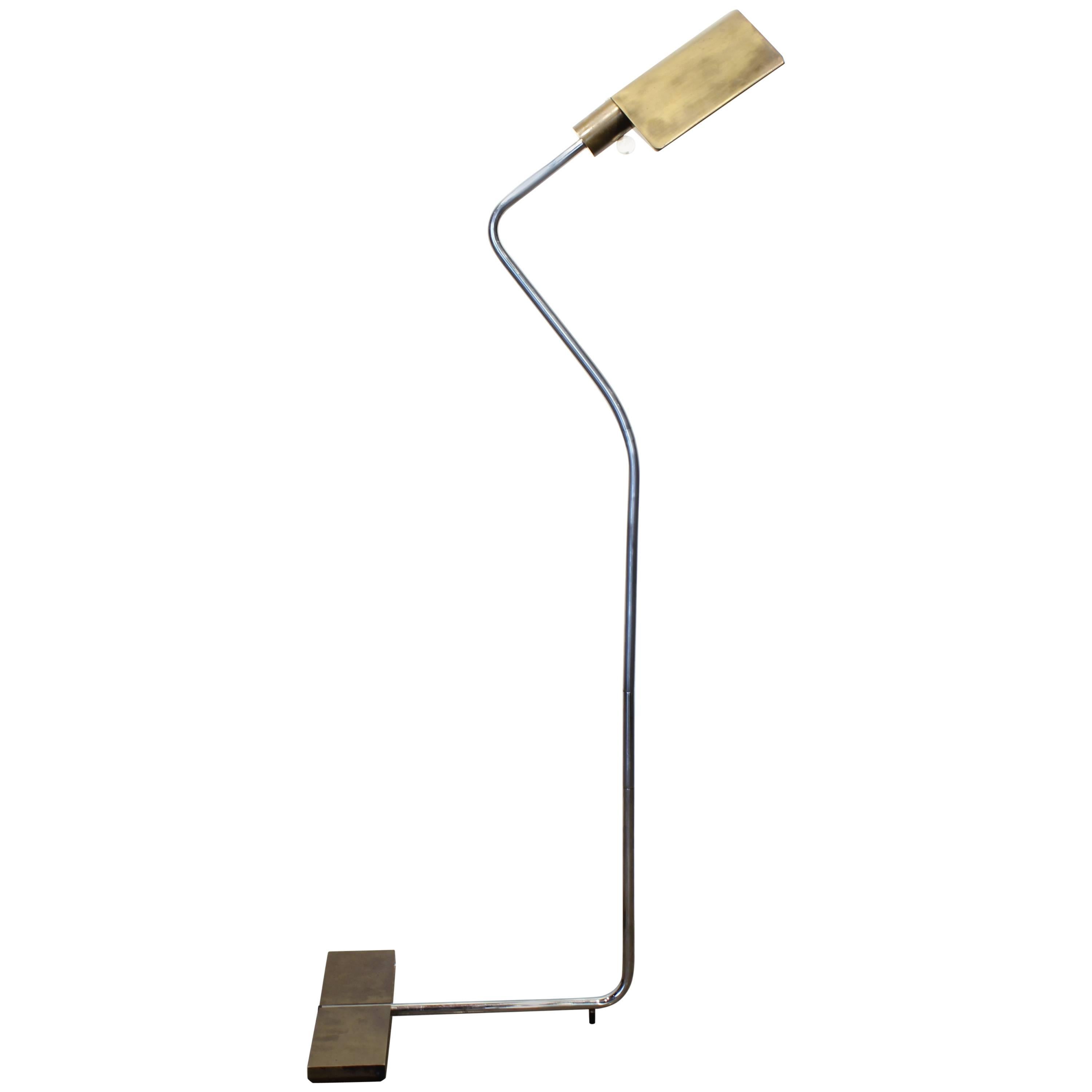 Rare Signed Cedric Hartman Brass Floor Lamp with Glass Ball Switch