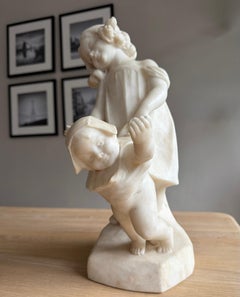 Seltene signierte Dante Zoi Alabaster-Skulptur von zwei Kindern, Italienisch, CIRCA 1920er Jahre