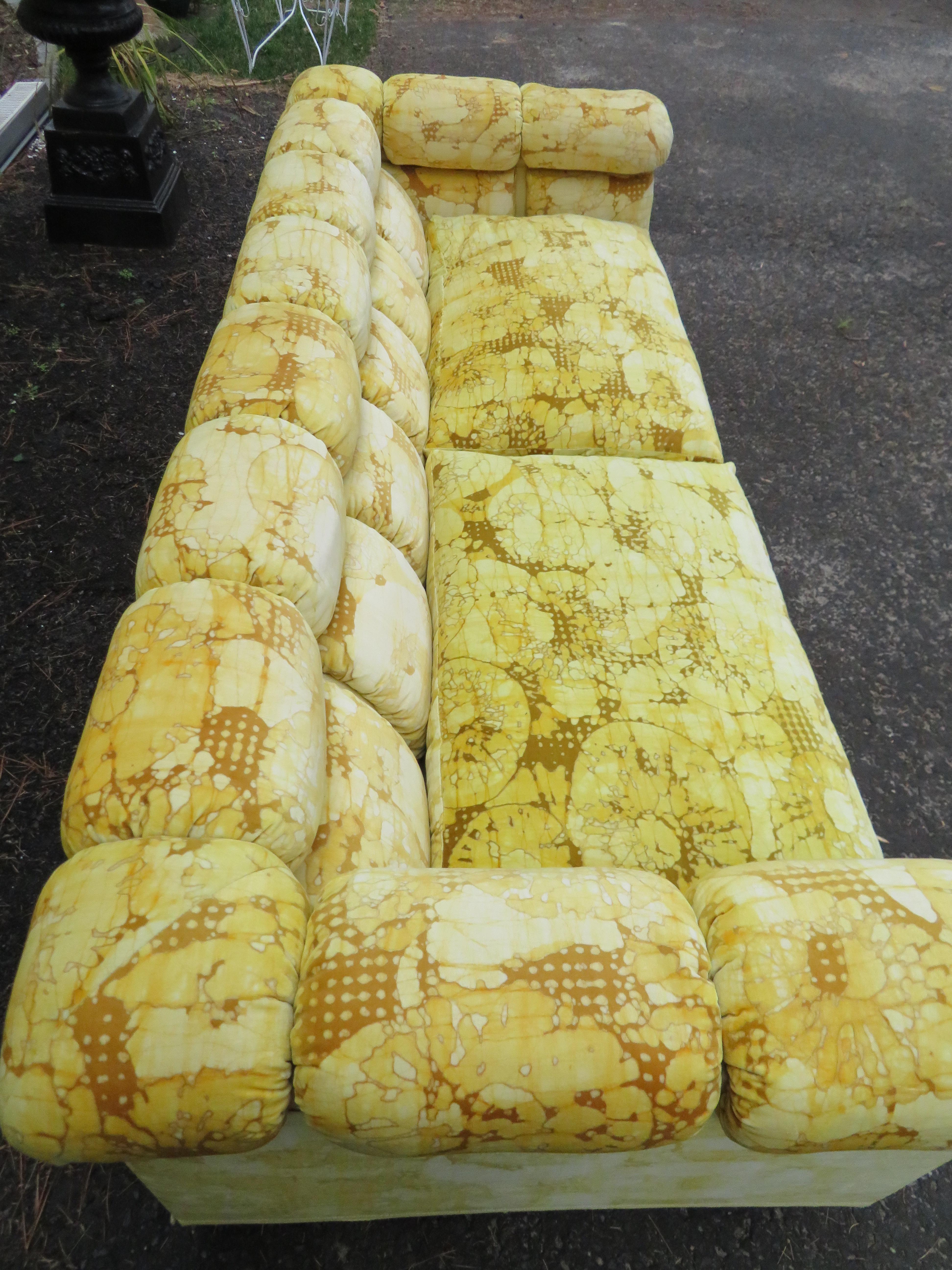Rare Signed Dunbar Chesterfield Party Sofa Jack Lenor Larsen Midcentury 3