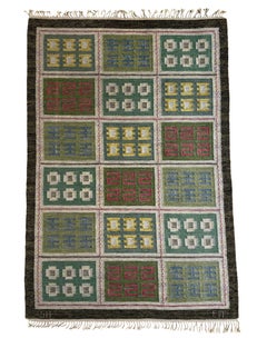 Rara alfombra sueca «Rölakan» de Edna Martin, de los años 50, firmada, para Svensk Hemslöjd, de lana pura