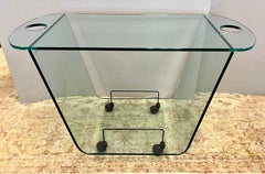 Rare Signed Fiam Italy Floating All Glass Bar Cart Dry Bar Trolley Made in Italy