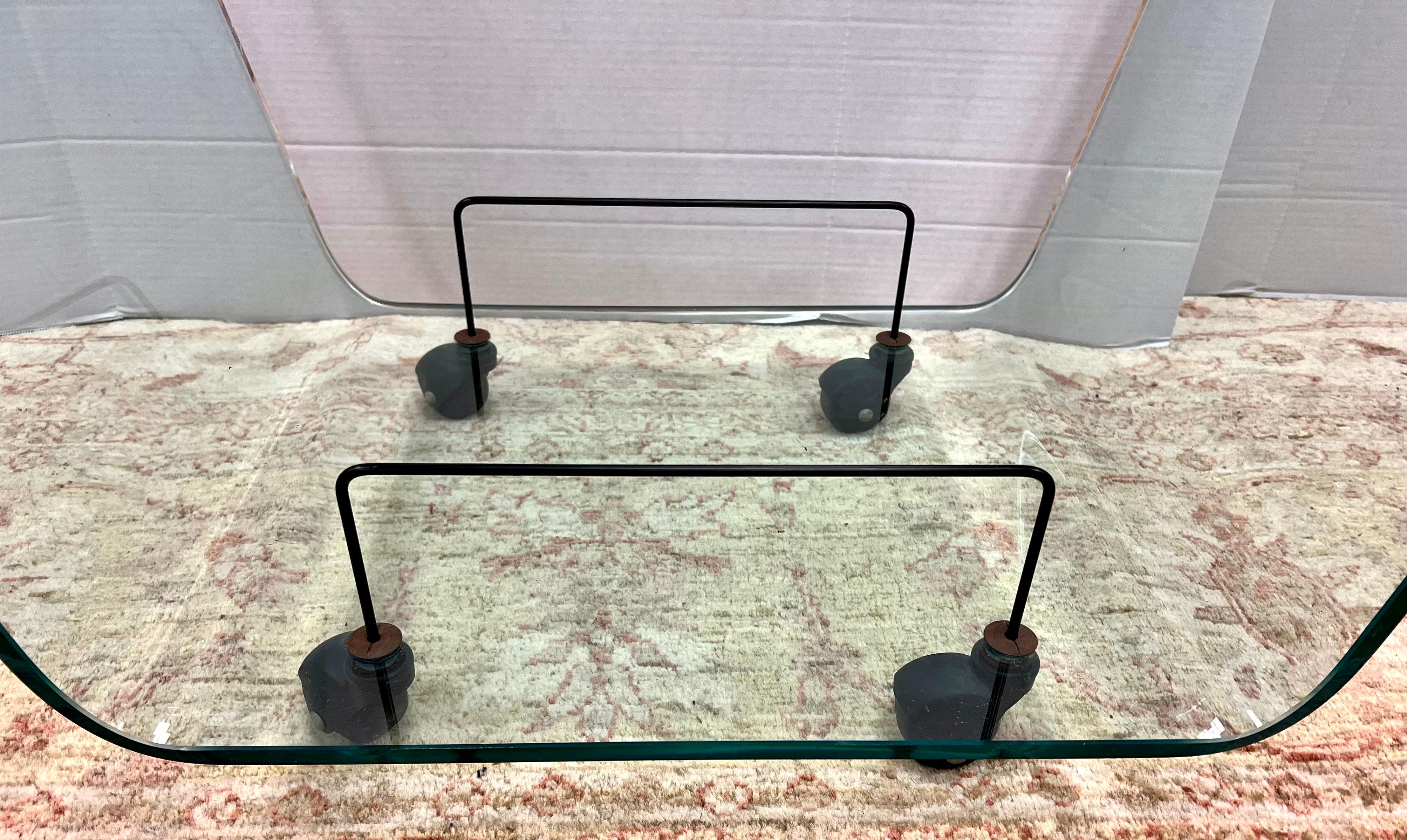 Italian Rare Signed Fiam Italy Floating All Glass Bar Cart Dry Bar Trolley Made in Italy