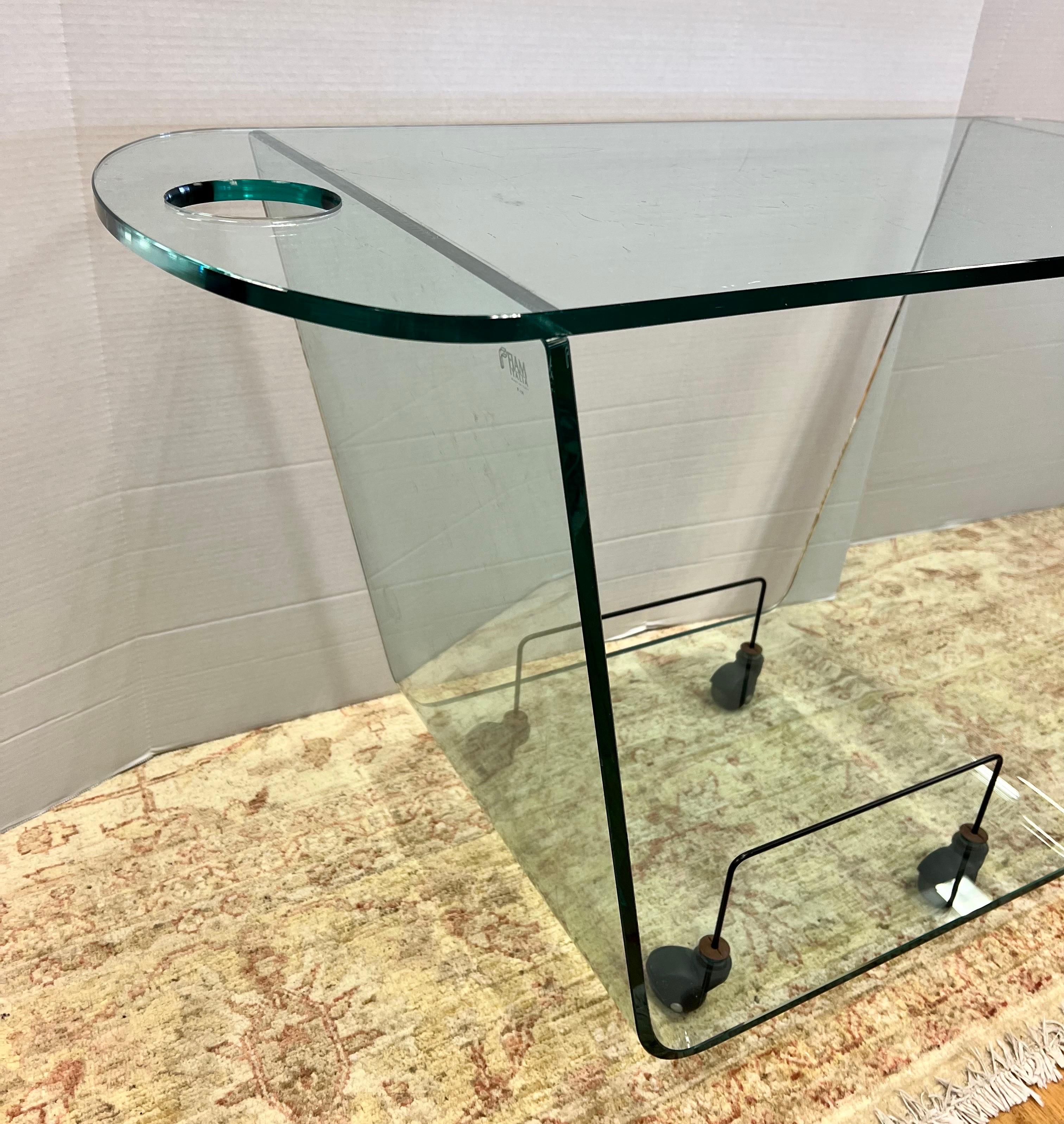 Rare Signed Fiam Italy Floating All Glass Bar Cart Dry Bar Trolley Made in Italy 1