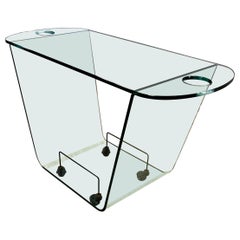 Rare Signed Fiam Italy Floating All Glass Bar Cart Dry Bar Trolley Made in Italy