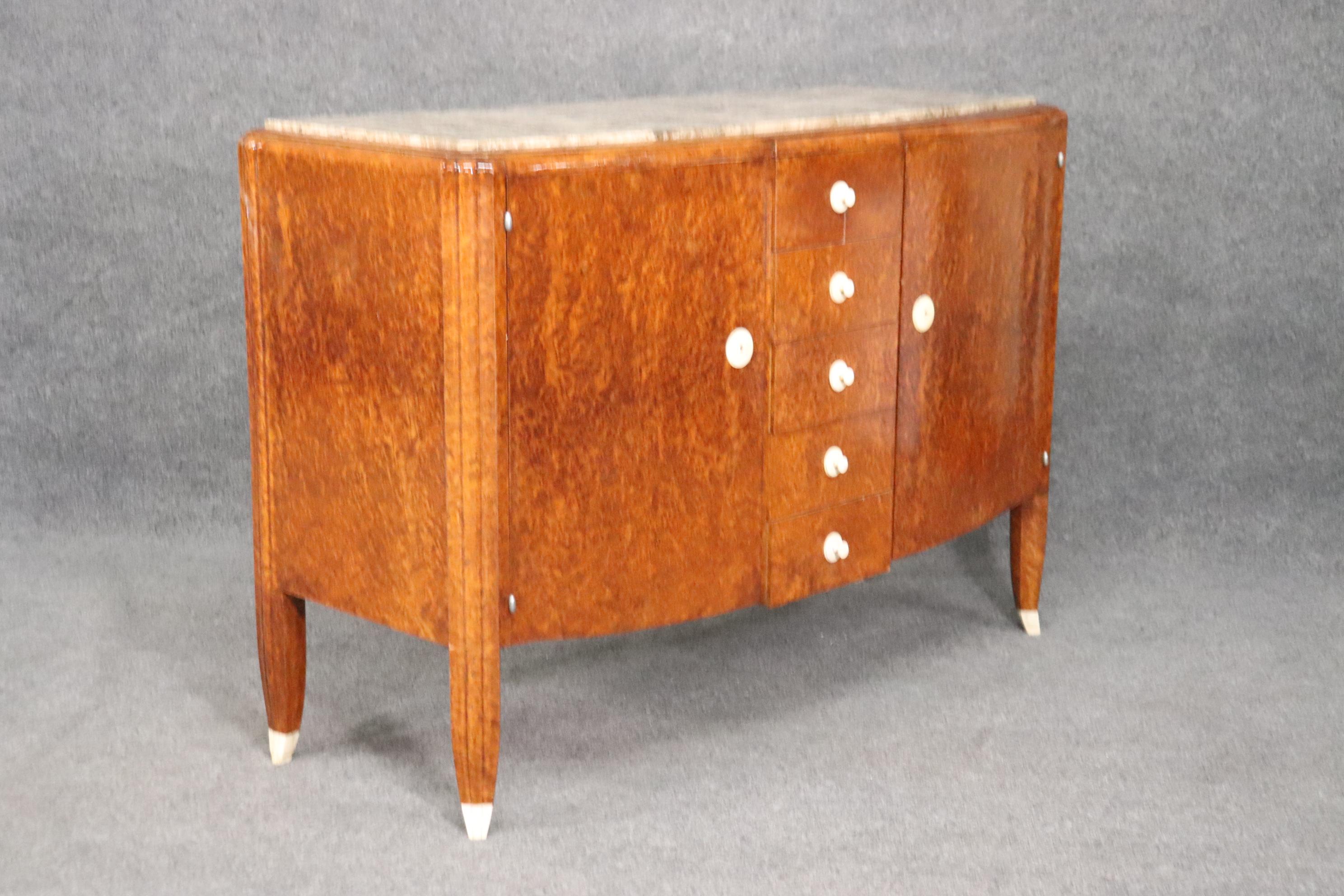 Ok, This is a rare and extremely unusual Ivory and marble burled walnut sideboard designed and made and signed by Francois Linke, one of France's most well known and best cabinet-makers. The case has been professionally French polished and is in