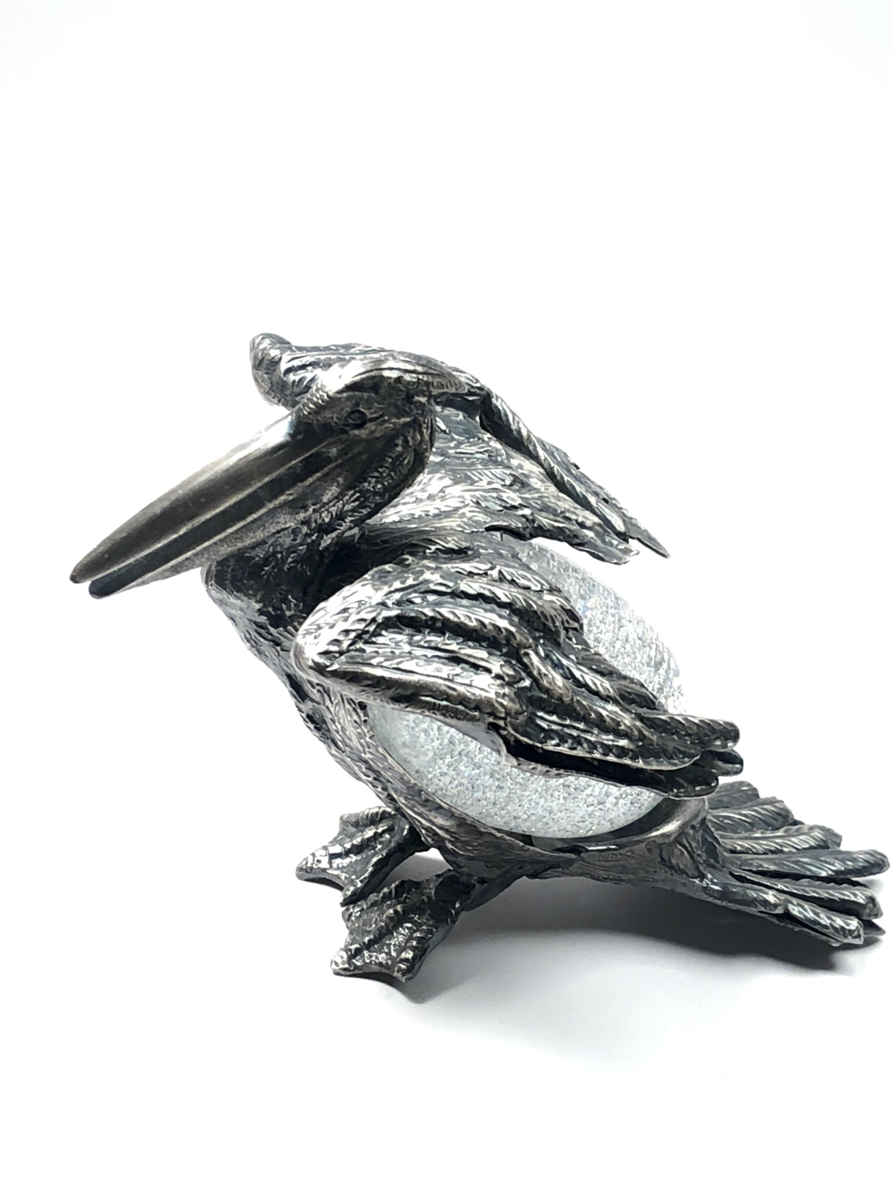 Mid-Century Modern Rare Signed Gabriella Crespi Bird Silver Pelican Sculpture, 1970s, Italy For Sale