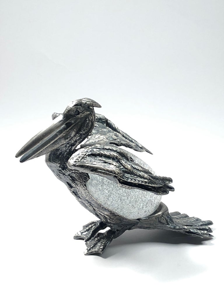 Italian Rare Signed Gabriella Crespi Bird Silver Pelican Sculpture, 1970s, Italy For Sale